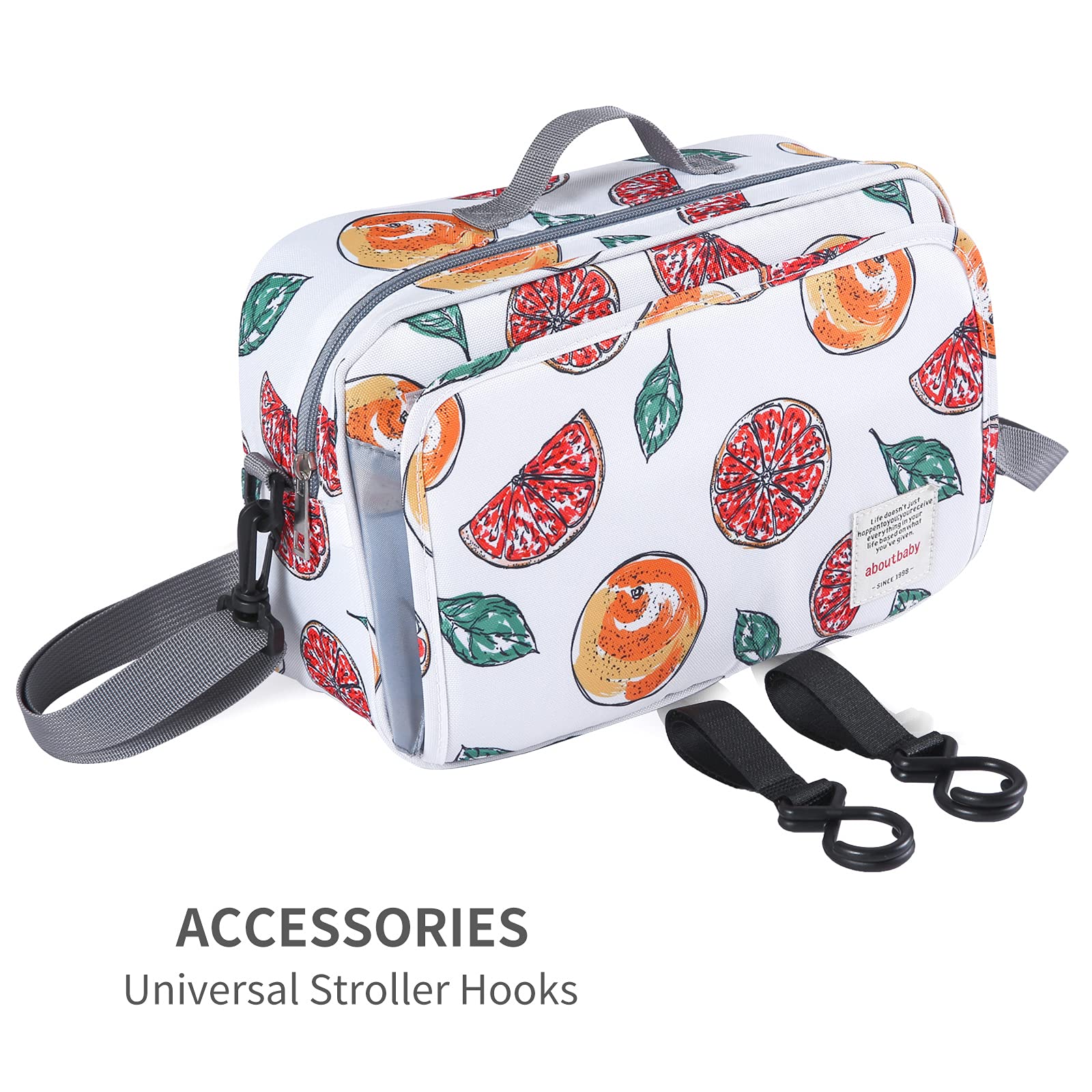 Borsa organizer per passeggino antiscivolo con tasca isolata, ganci per passeggino e cinghia regolabile, universale, adatta alla maggior parte dei passeggini, frutta