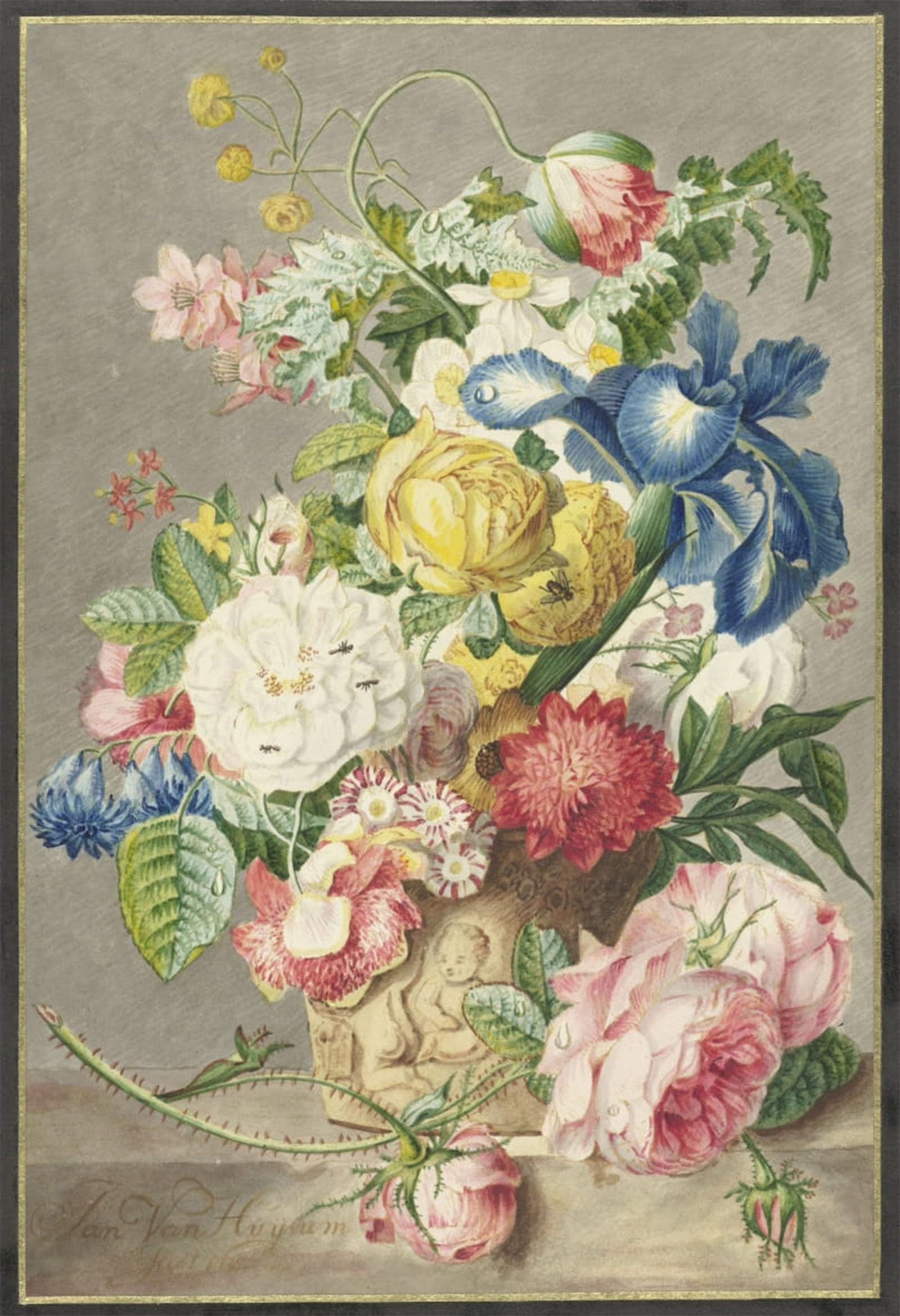 Artxlxxbn No Frame Famous Painting Art Wall Decor Abstract Art Picture Bouquet By Cornelis Ploos Van Amstel Animal Pictures For Home Decor 60X90cm