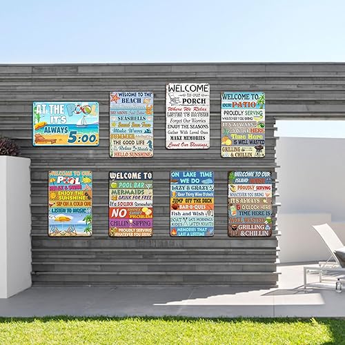 Miniatura 6 de Letrero de metal con texto en inglés "Welcome to Our Island House", letrero de hojalata vintage para piscina, letrero de patio, playa, paraíso,