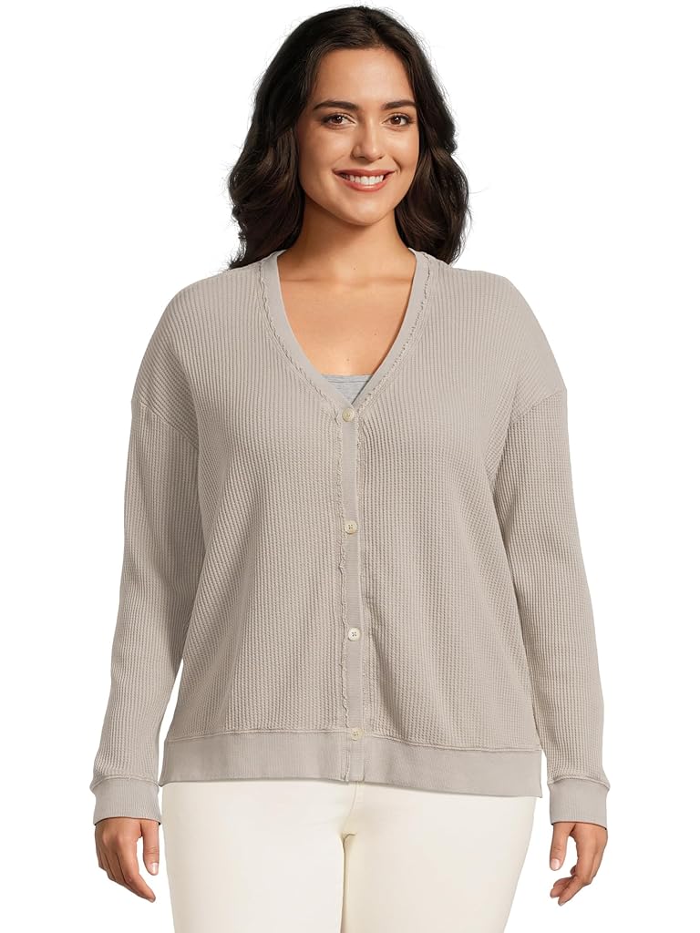 Gray Mod-o-doc Long Sleeve Button Front Waffle Cardigan