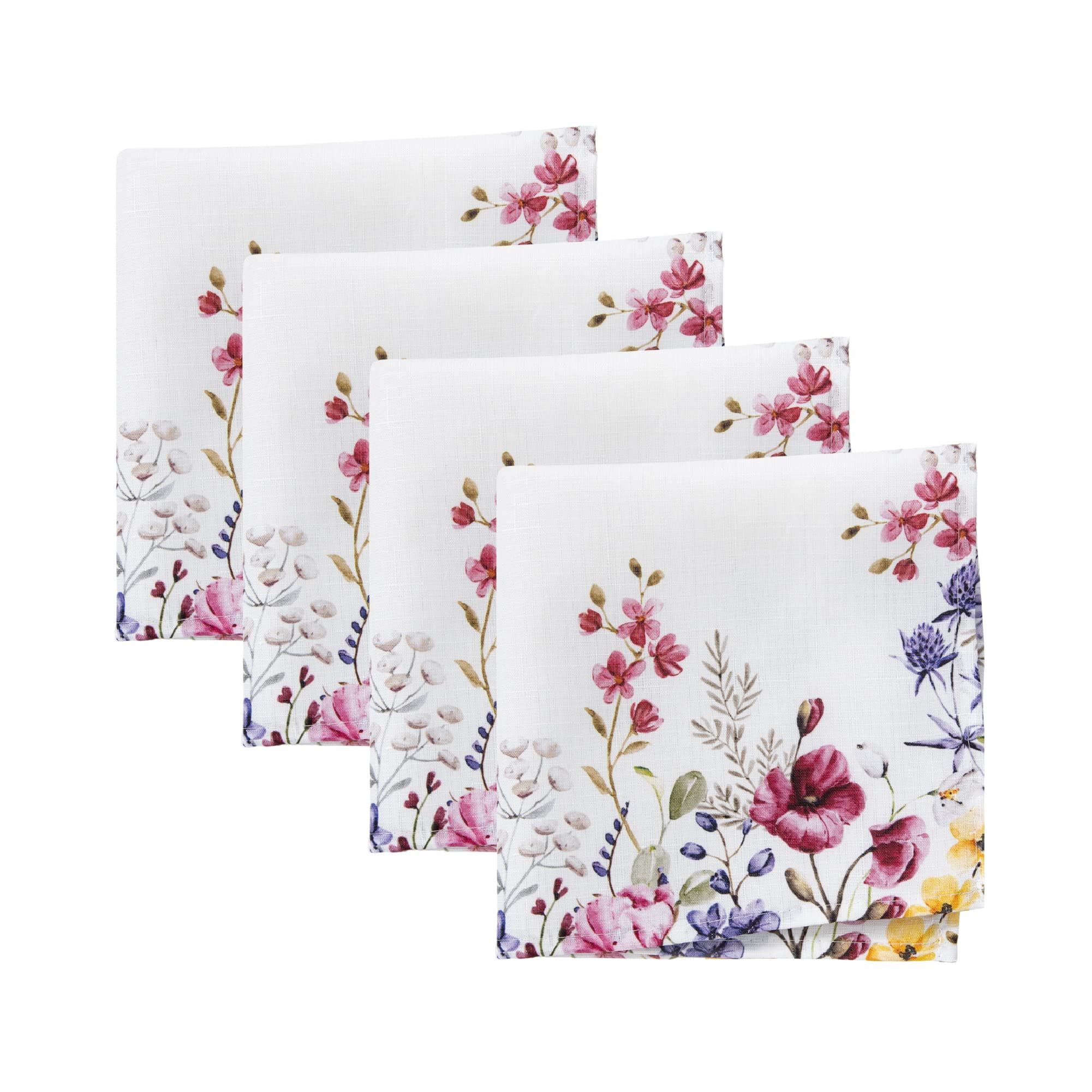 Elrene Home Fashions Serwetki z tkaniny z motywem dzikiego kwiatu maku, 43 cm na 44 cm, zestaw 4 szt
