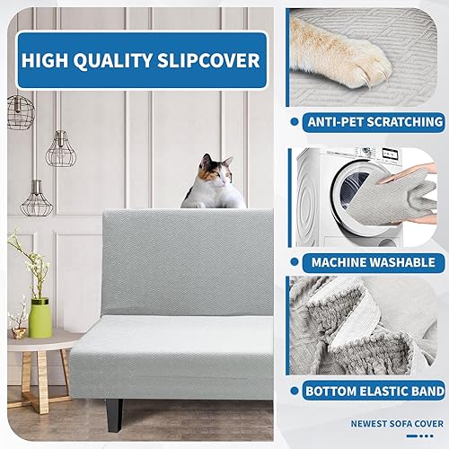 Miniatura 4 de XINEAGE Funda para futón 2025, tamaño matrimonial, elástica, sin brazos, funda para sofá cama antideslizante sin reposabrazos, funda para futón con