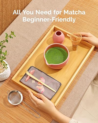 Miniatura 7 de Maestri House Juego de batidor de matcha, 7 piezas de cerámica con cuenco con boquilla, batidor y soporte de matcha, cuchara de bambú, soporte para