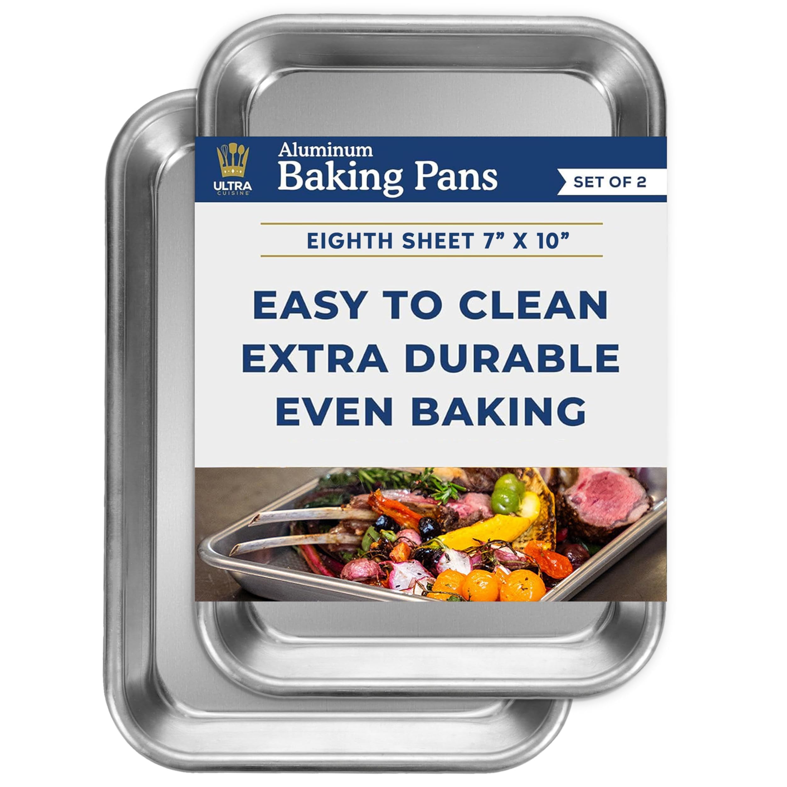 Ultra Cuisine Small Baking Sheet Pan 2Pack Mini Size for Toaster Oven Set is Rimmed Aluminum Food Safe Easy Clean Commercial Quality for Cookies Aluminum Eighth Sheet Pans 6.97 x 10.16 Set of 2