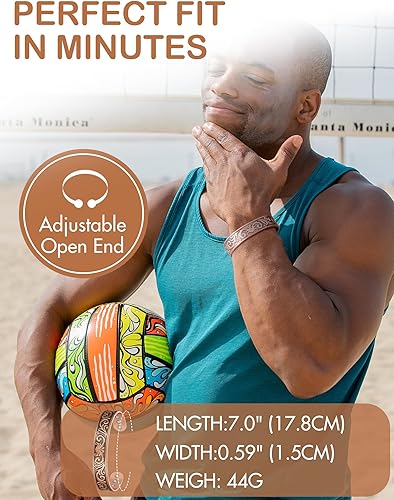 Miniatura 6 de Feraco Pulseras magnéticas de cobre para hombres y mujeres con imanes curativos, patrón de árbol de la vida, brazalete de terapia de cobre sólido