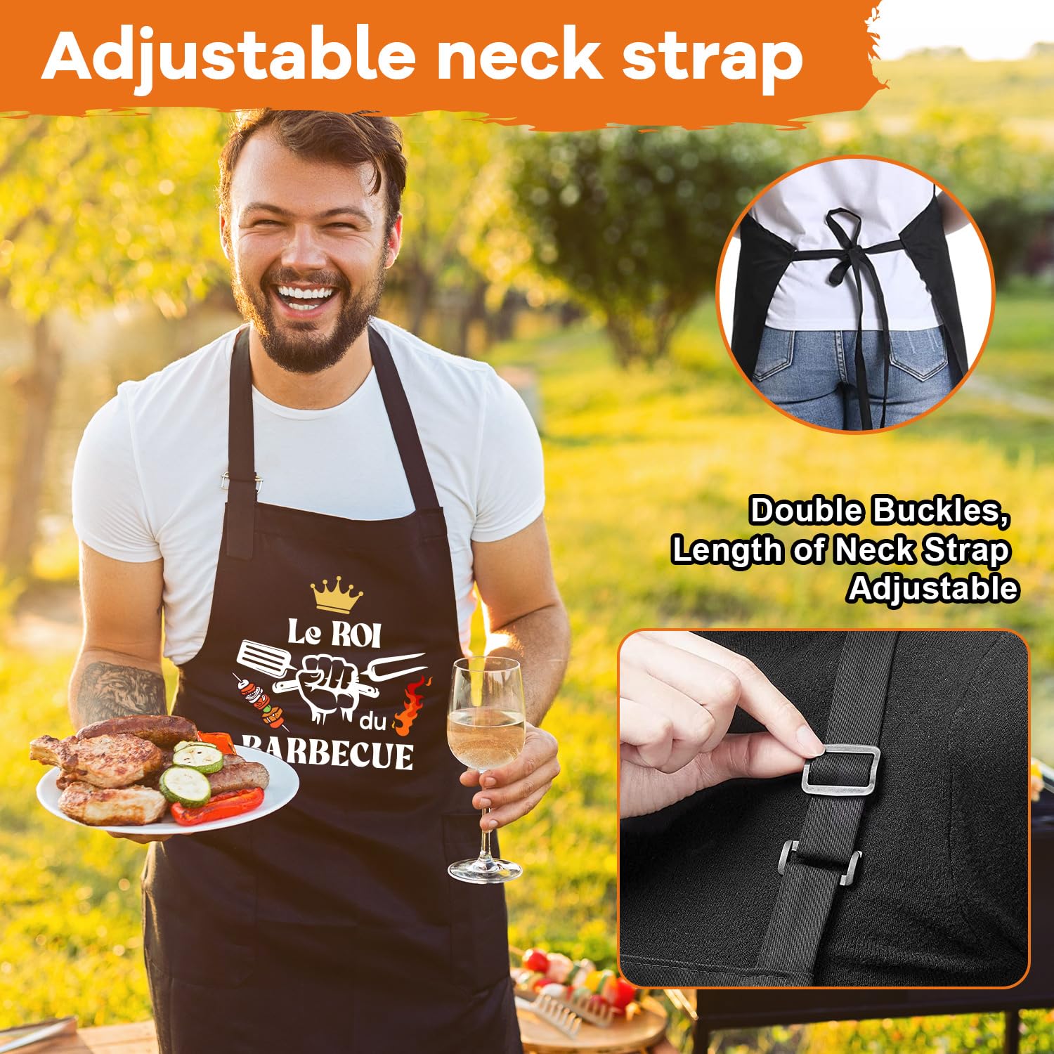 Tablier Cuisine Homme Personnalisé, Réglable Tablier Professionnel Humour Rigolo Drole Barbecue Bbq Noir, Tablier de Cuisine Coton Cadeau Fete Des Peres Saint Papa Valentin Noel