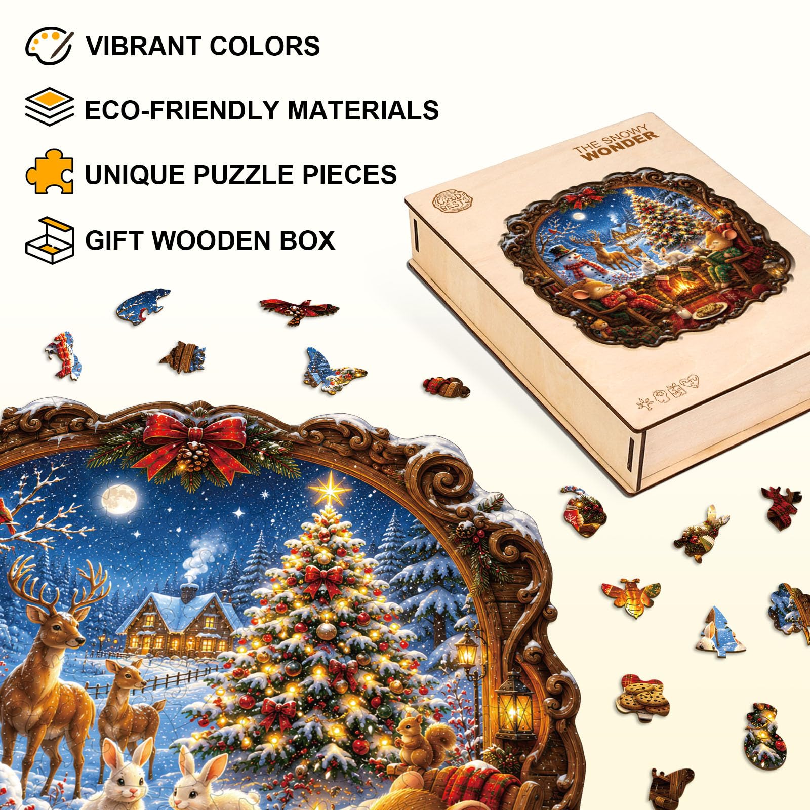 Puzzles en bois pour adultes, Snowy Wonder Puzzle de Noël 34 x 34 cm 275 | Pièces uniques en forme d'animal - Puzzle amusant - Cadeau de Noël et d'anniversaire pour homme et femme - Jeu de famille