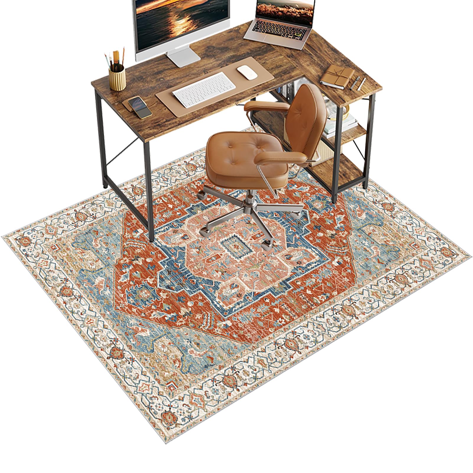 Chair Mat for Carpet Floor, 90 x 140 cm Office Chair Mat for Hardwood Floors, Multi-Purpose Carpet Protector for Home & Office, Desk Chair Mat for Rolling Chair, Anti-skidding Stop Noise Vintage Rug