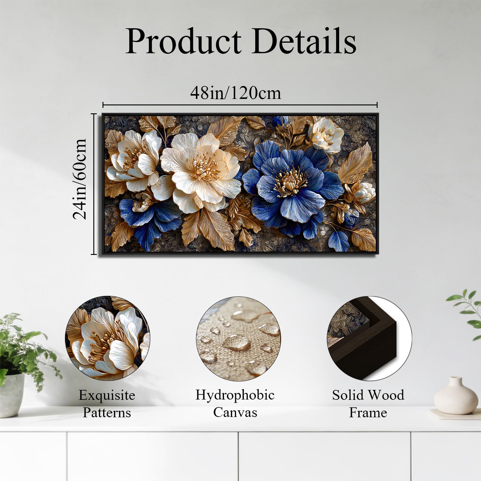 SERIMINO Wandbilder Wohnzimmer Groß, Vintage Blume Leinwand Bilder mit Rahmen, Aesthetic Botanische GemäLde, Modern Natürliche Wanddekoration für Flur Schlafzimmer Esszimmer Büro Lobby 60x120 cm
