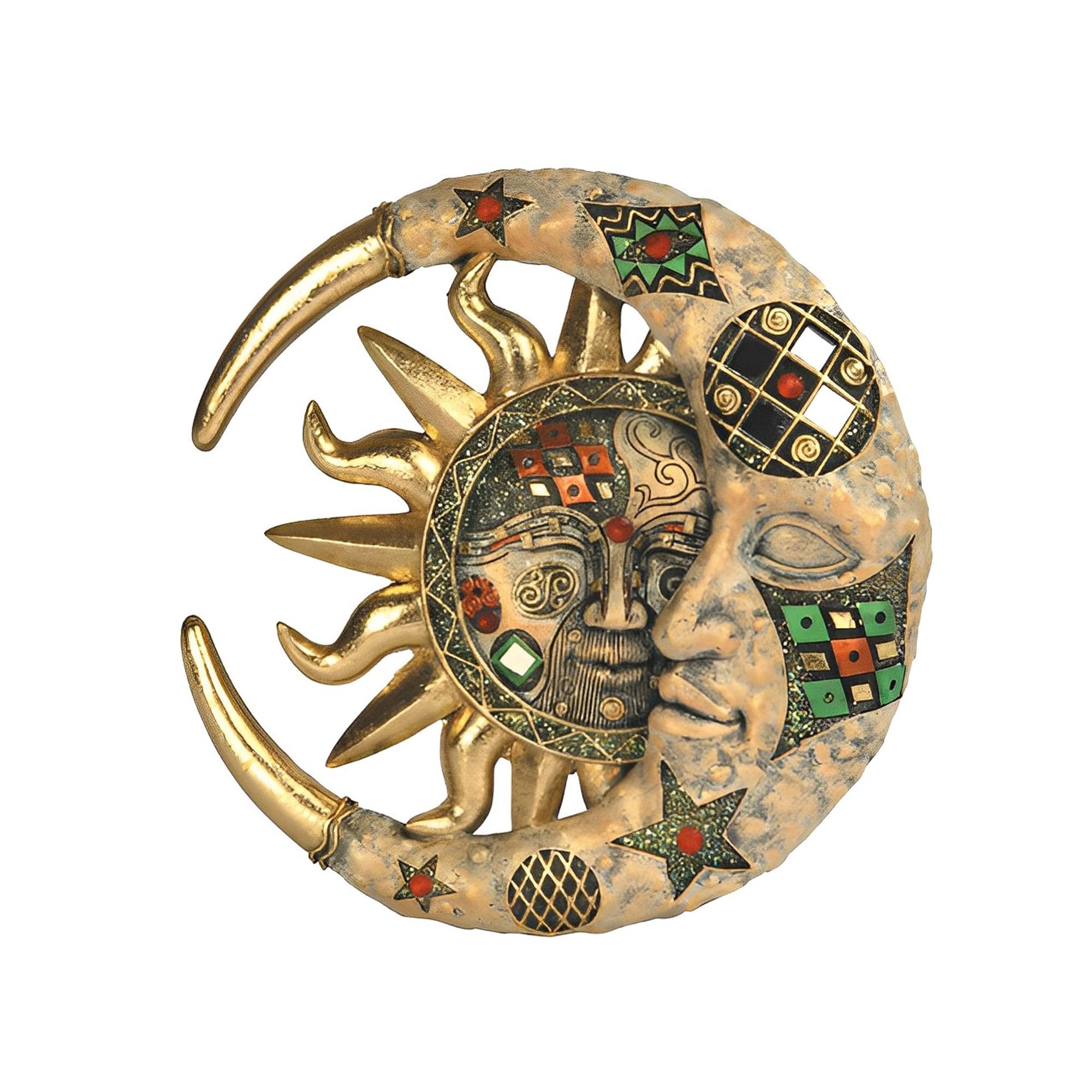 ICE ARMOR 8" H Mosaic Celestial Gold Crescent Moon and Sun Wall Plaque Decor Statue Sculpture Ornament Decoration Home/Room Decor Ideas
