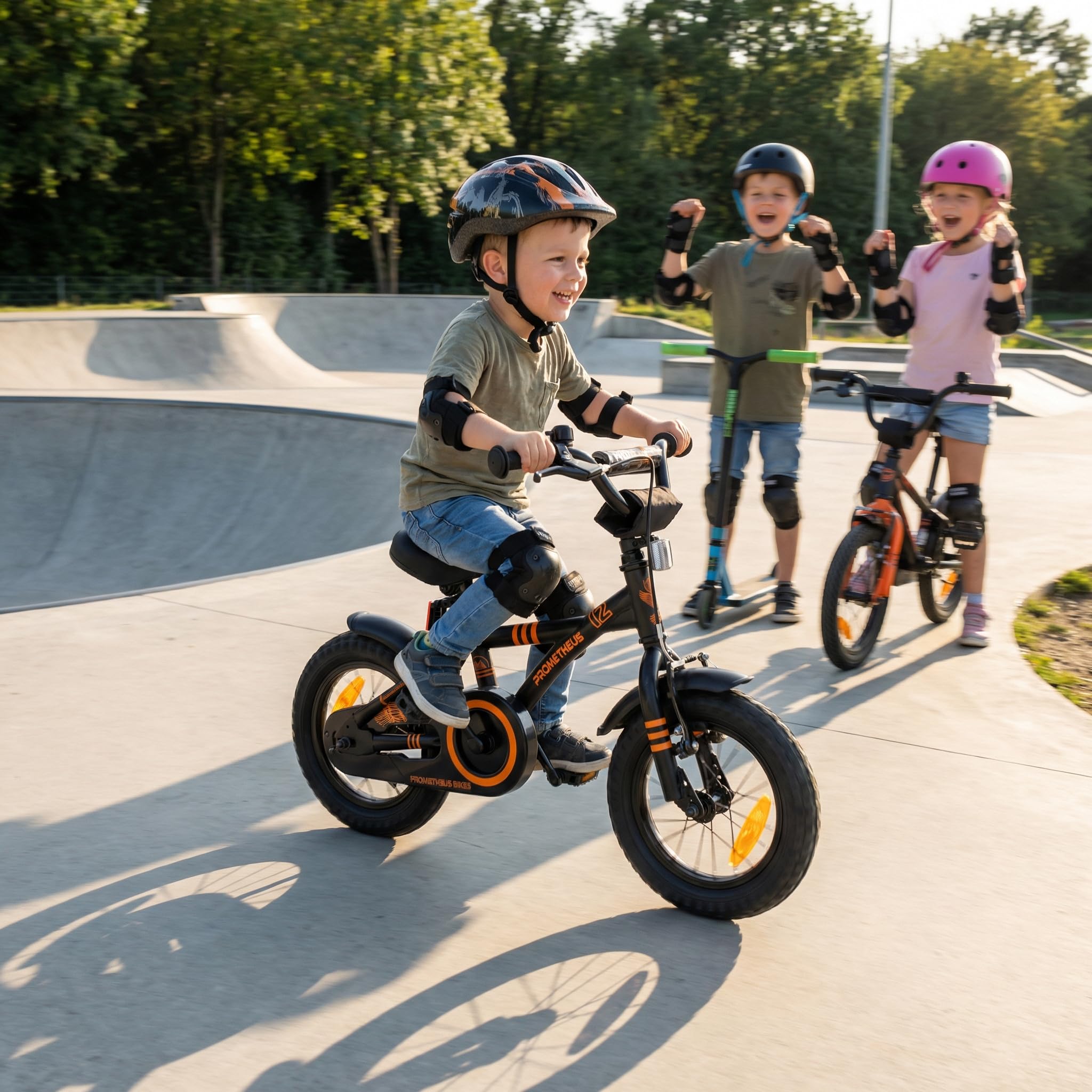 PROMETHEUS BICYCLES Velo Enfant 3 Ans Garcon vélo Fille 12 Pouces a Roulette pour 3 a 5 Ans - BMX en Noir Mat Orange