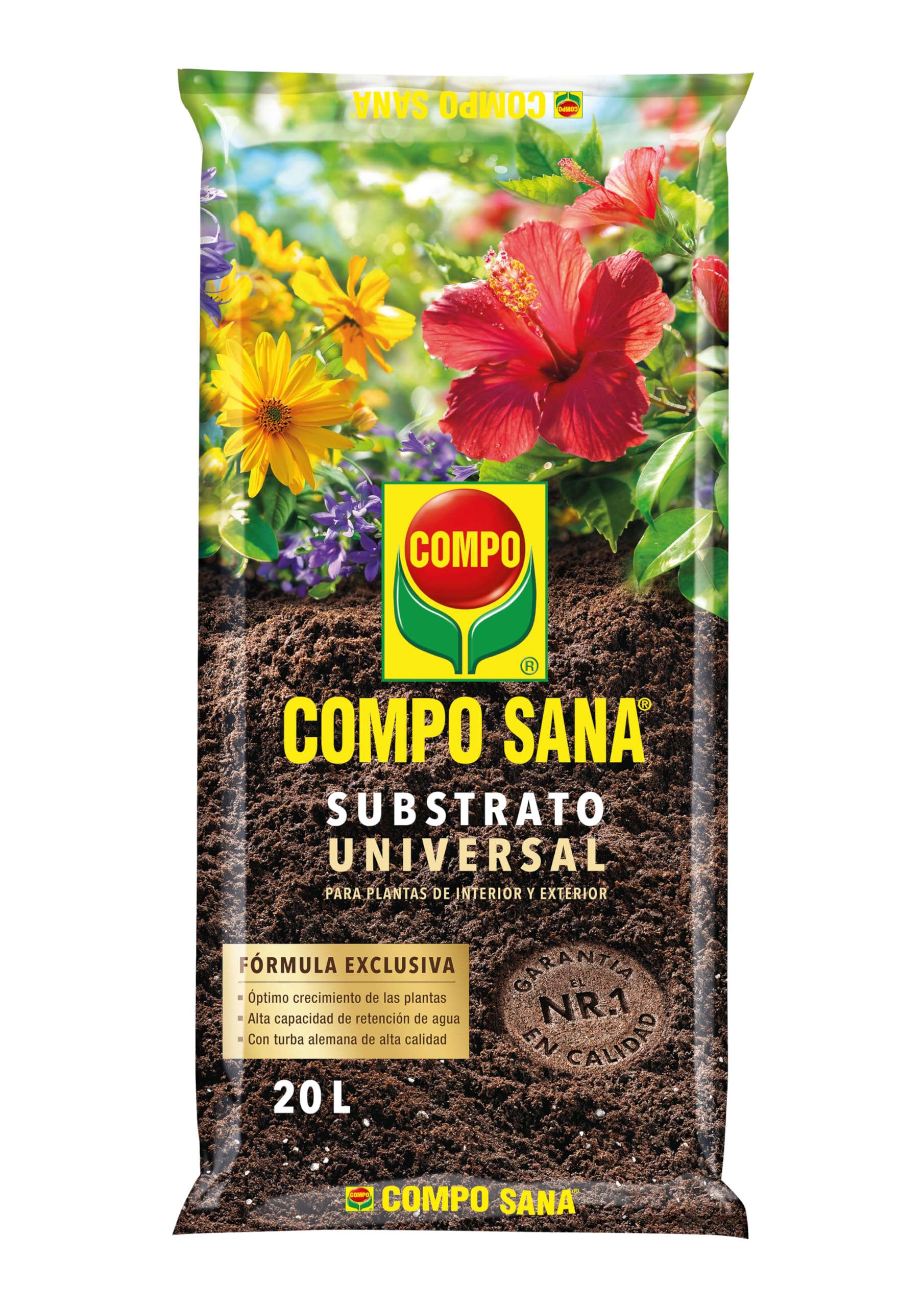 COMPO SANA Substrato Universal de calidad para para plantas de interior, terraza y jardín, 20 L