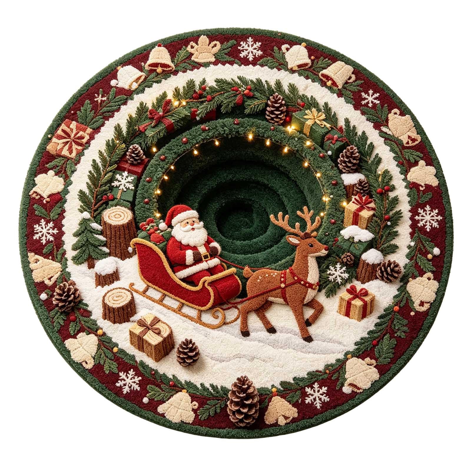Christmas 3D Round Rug 100x100cm Optical Illusion Christmas Area Mat for Indoor Outdoor Use Santa Claus Decorative Rugs Welcome Floor Mat for Living Room Bathroom Bedroom Entryway and Home Gifts