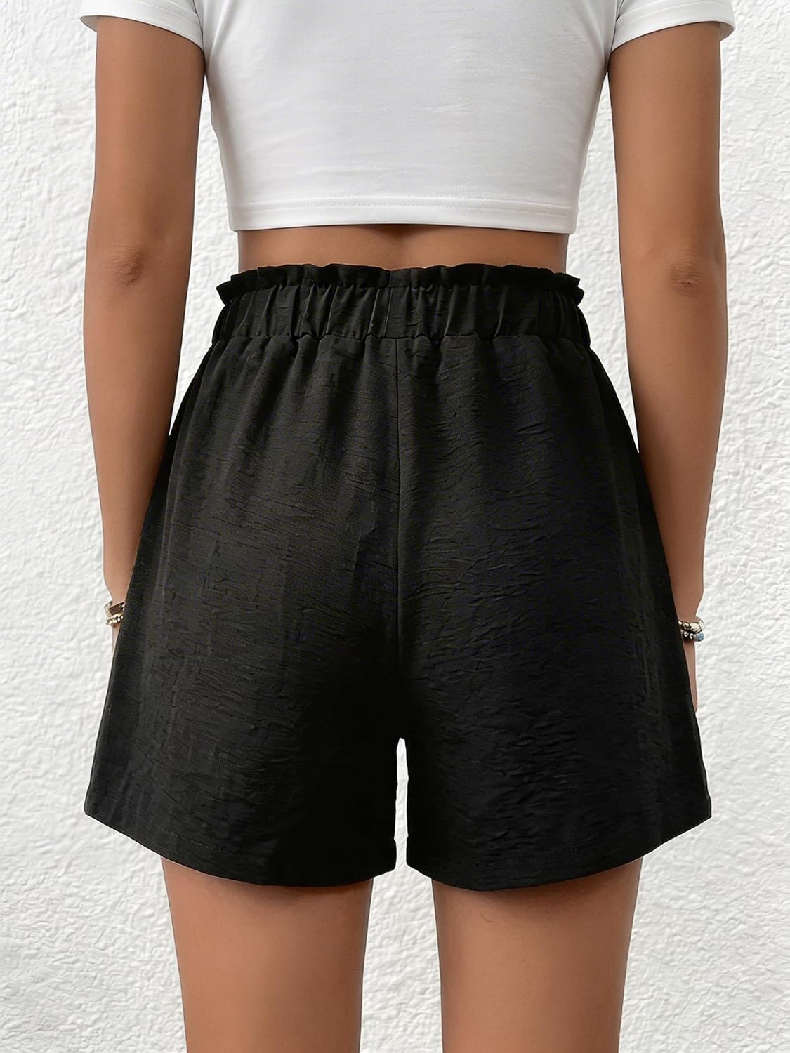 Women Summer Casual Shorts with Pockets High Elastic Waisted Pleated Ruffle Cute Shorts Beach Shorts