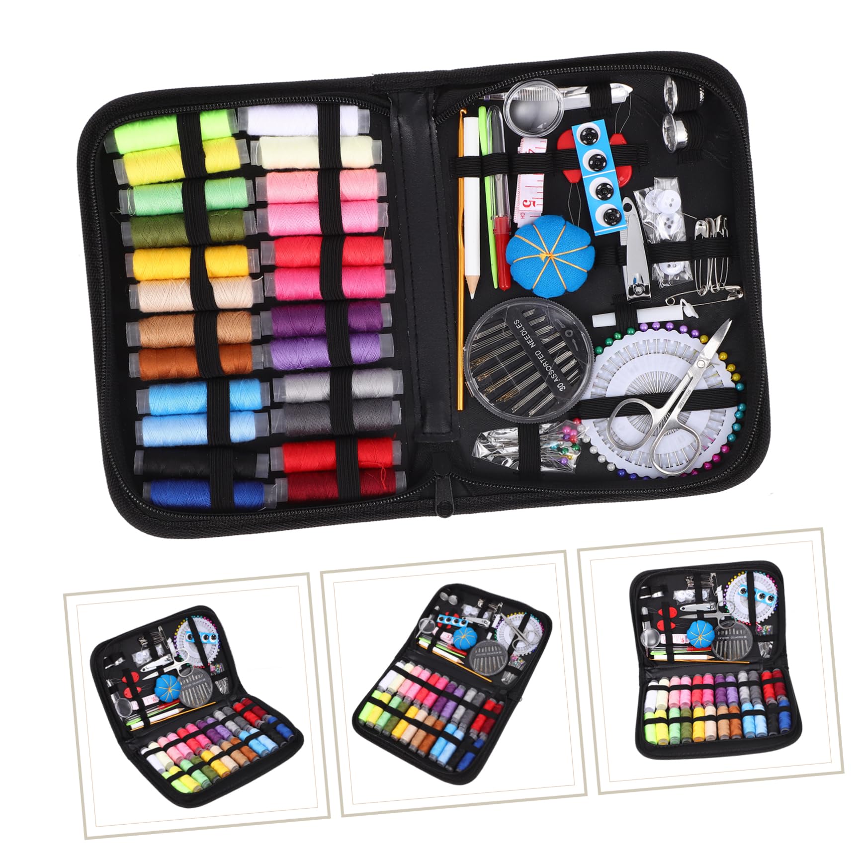 Kit de Costura Multifunción Hogar, 132 Piezas, Negro