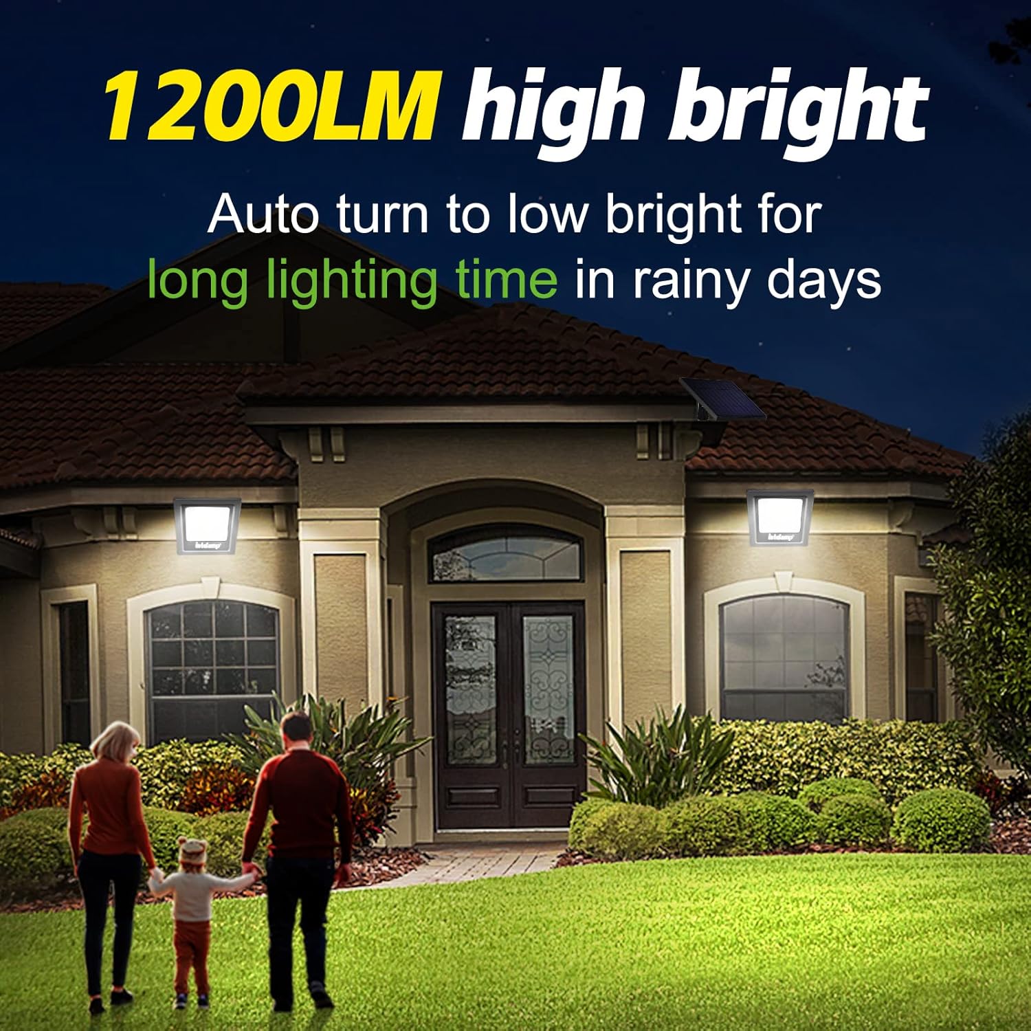 intelamp 4400mAh Solar Flood Lights, 2 Pack Outdoor Solar Security Light Dusk to Dawn Auto On/Off IP65 Waterproof Solar Powered Lights for Porch, Balcony, Yard, Garage, Barn, Garden