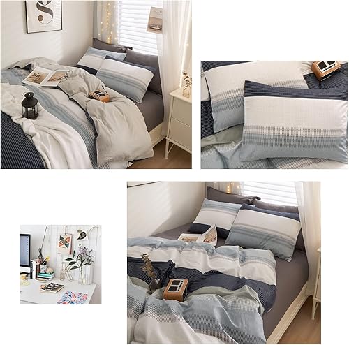 Miniatura 7 de Funda de edredón a rayas para niños, Funda de edredón tamaño individual diseño geométrico a rayas, Juego de funda de edredón de estilo moderno a