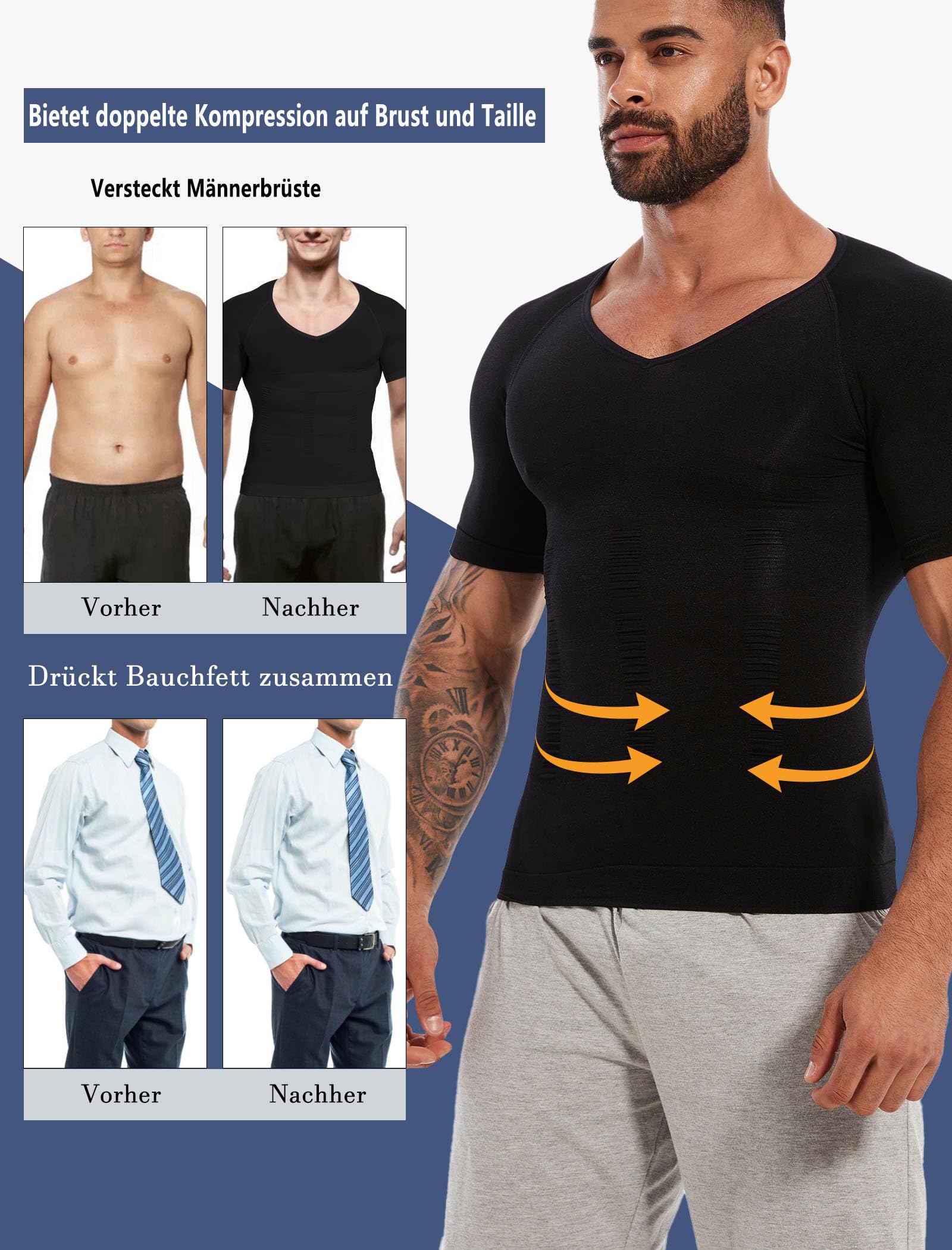 MISS MOLY Shapewear Figurformendes Kompressions Shirt Elastische Bauchweg Shirt Tight Taillenformer Body Shaper Funktionsunterwäsche Bauch Top Männer