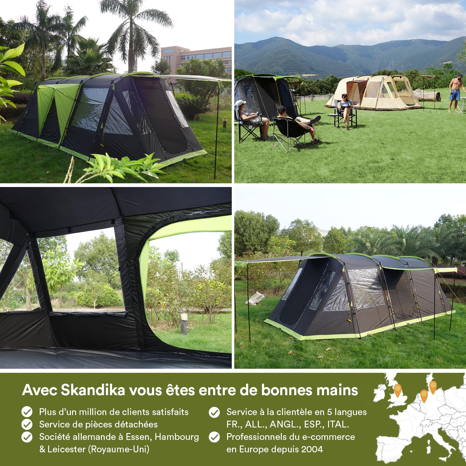 Skandika Tente Tunnel Nordland pour 4 Personnes | Tente avec Sol Cousu, étanche, Colonne d'eau 5000 mm, Hauteur 2 m, moustiquaires, avec/sans Sleeper Technology | Tente de Camping familiale