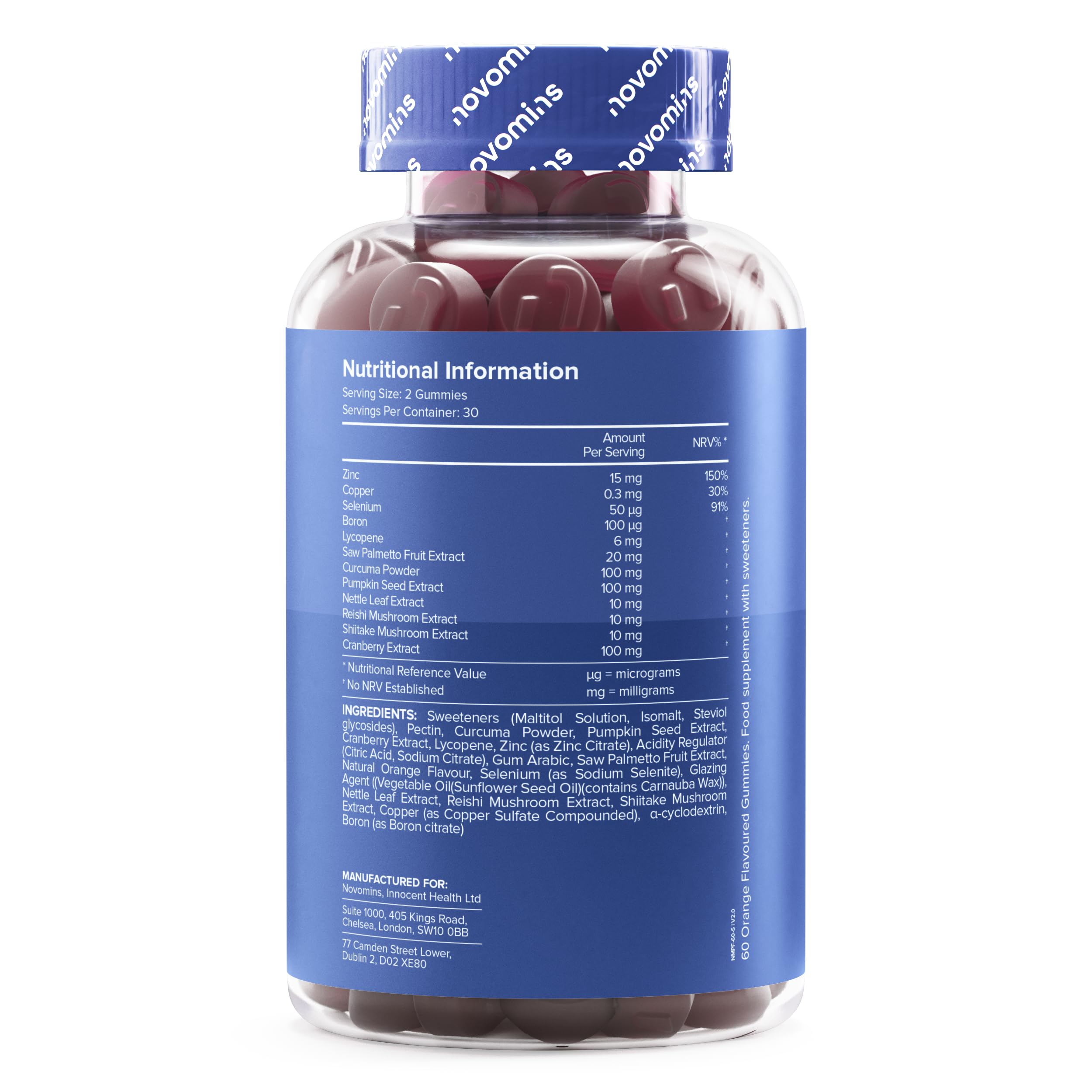Prostafit Gommose Uomo - con Saw Palmetto, Semi di Zucca, Ortica, Zinco e Selenio - Testosterone e Fertilita (Zinco), Spermatogenesi (Selenio) - 60 Gommose Gusto Arancia - Novomins