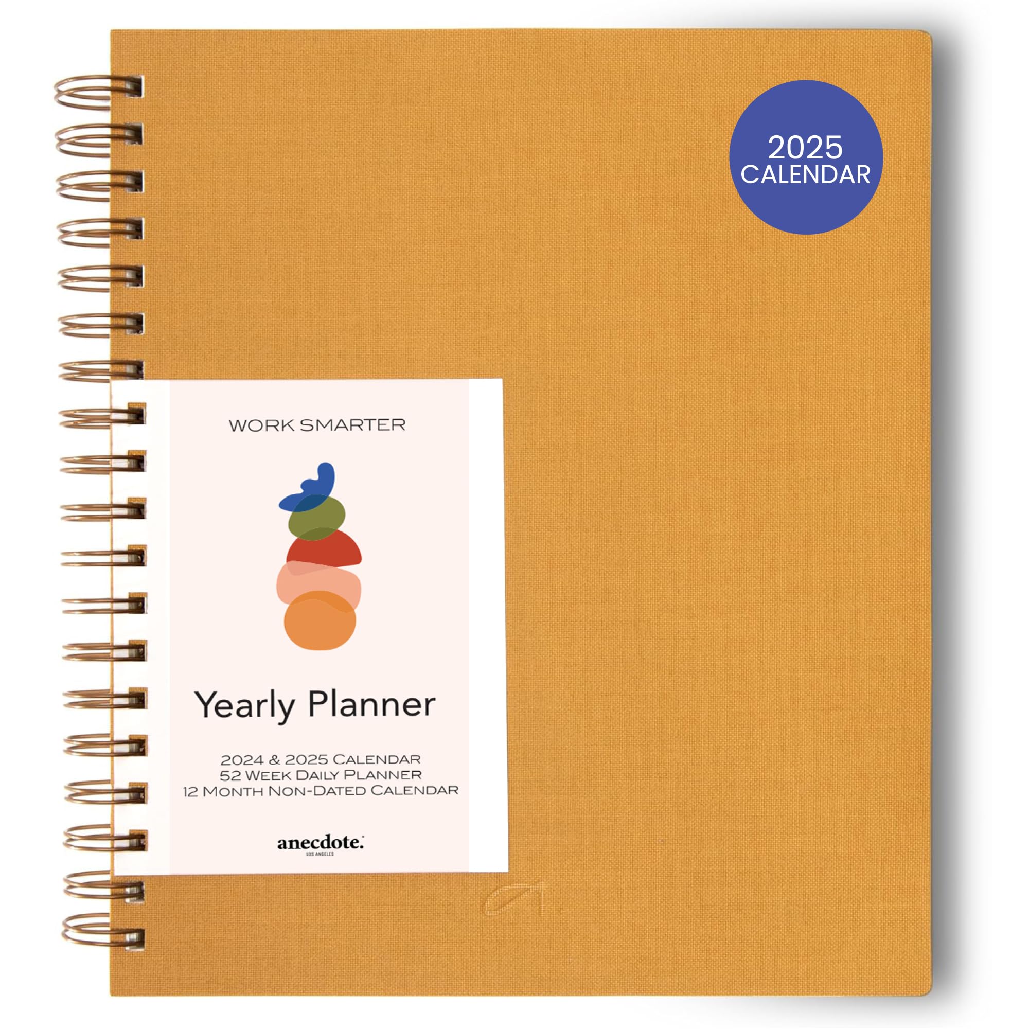 Anecdote 2025 Planner (8.5" x 10") Daily Planner Weekly Monthly Planner - 52 Weeks w/Library Buckram Cover, Brass Spiral - A4 Size Bleed-Resistant Paper – Mustard