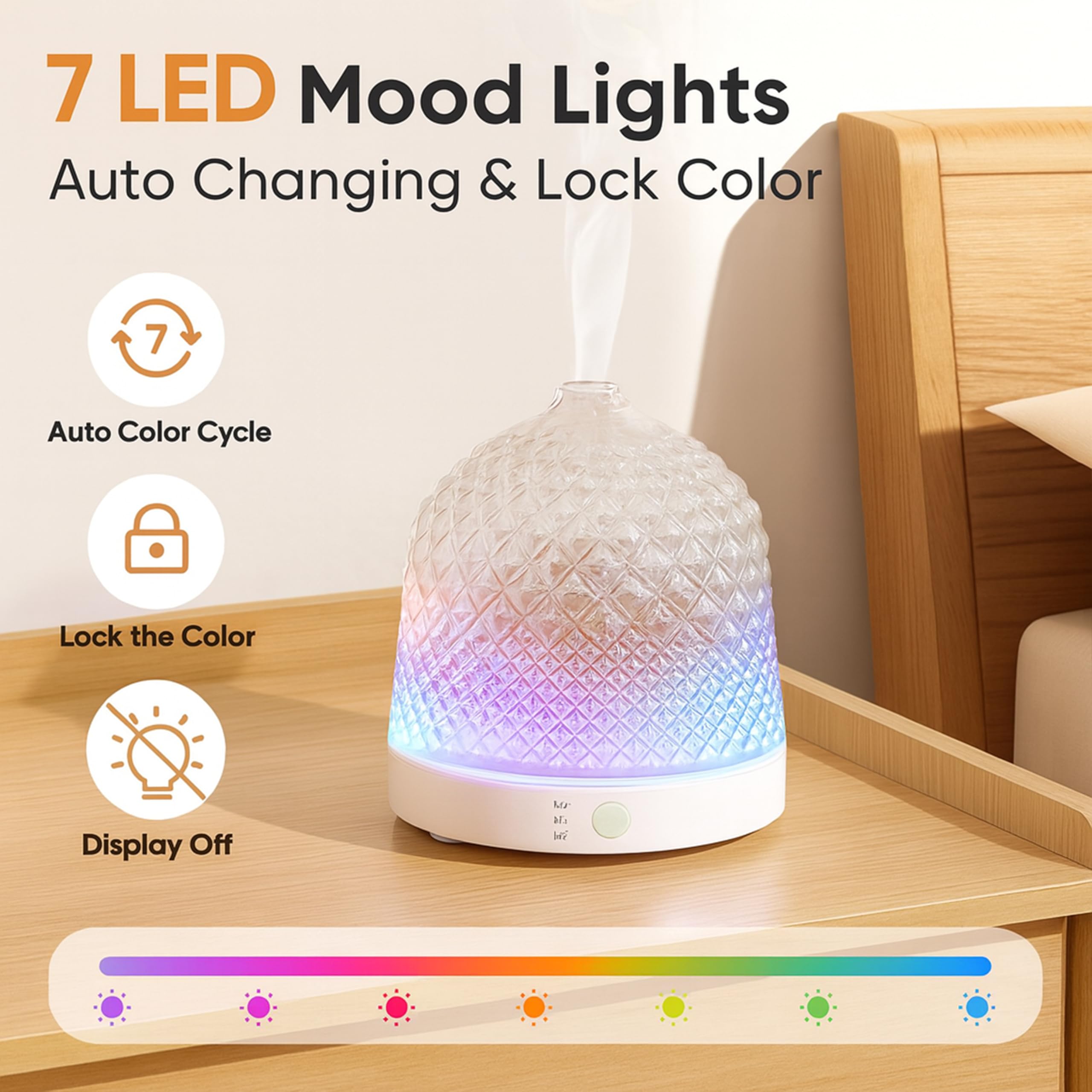 ALMA Diffusor & Luftbefeuchter für ätherische Öle mit 200 ml Glastank – Elegante Aromatherapie mit Glas, Stimmungs-LED-Beleuchtung, 10 Stunden beruhigender Nebel (White)