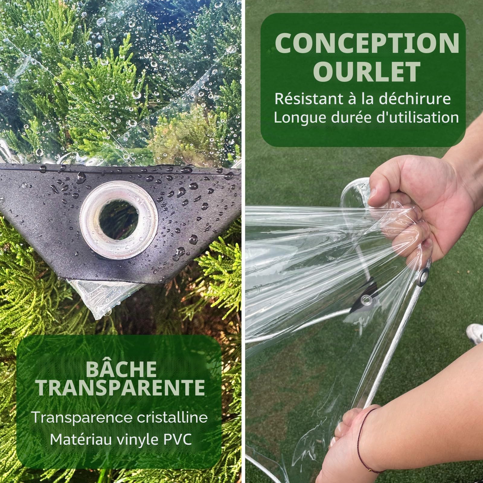 Dulepax Bâche Transparente avec Oeillets pour Exterieur 450 g/m² Imperméable Bâche de Protection pour Pergola,Serre,poulailler,Piscine (3x4m)