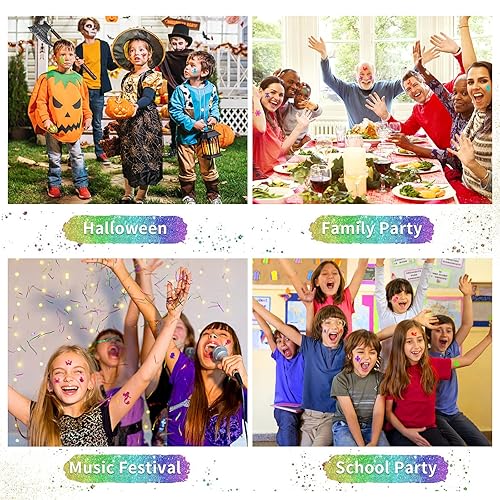 Miniatura 8 de Kit de tatuajes temporales con purpurina para niños, 32 colores de purpurina, 165 plantillas, 3 pegamento, 5 pinceles, 1 soplo de polvo, kit de