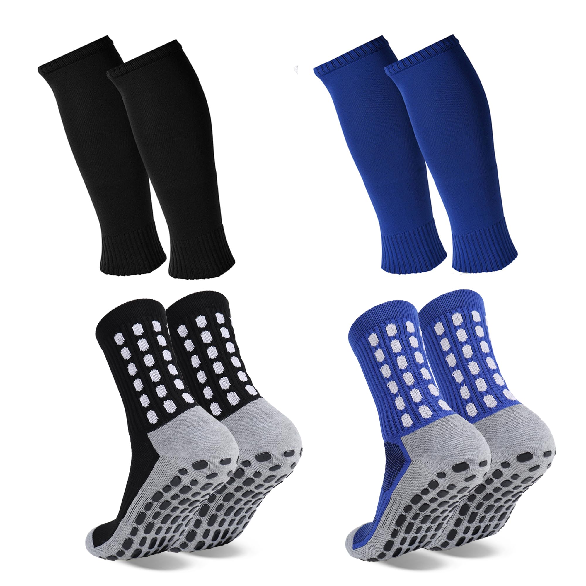 2 Set Grip Soccer Socks with Shin Guard Sleeves Non Slip Soccer Leg Sleeve Socks for Men Women-picture-26