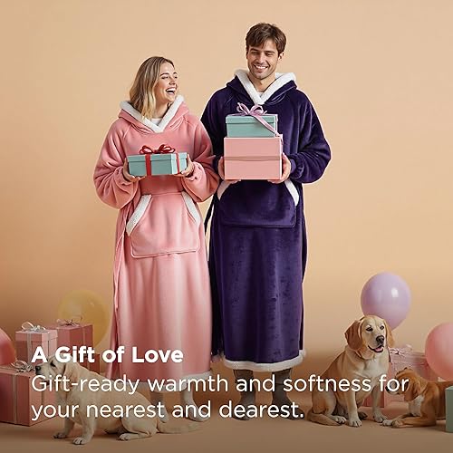 Vista 69 de Bedsure Manta con capucha, sudadera larga con capucha como regalo de Navidad y cumpleaños para hombres, acogedora sudadera con capucha Sherpa