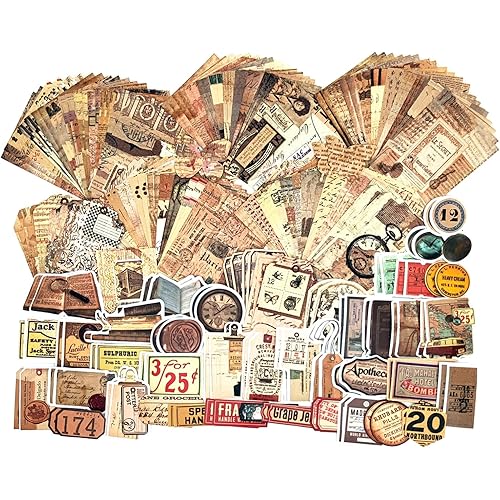 200PCS Vintage Scrapbooking Supplies Pack, Aesthetic Scrapbook Sticker Paper Art Journaling Kit for Bullet Junk Journals,Planner,Cottagecore Decor Gifts (Retro Letters)