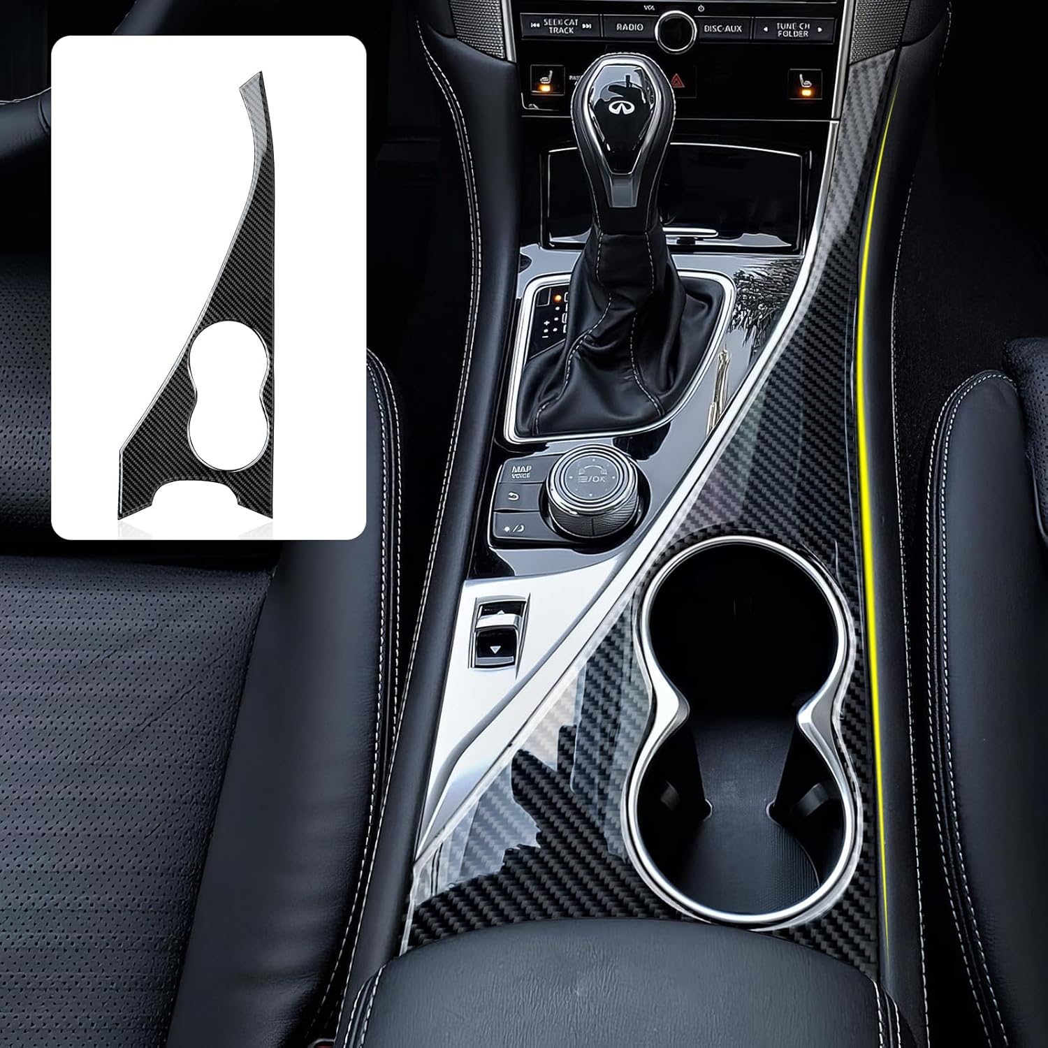 Carbon Fiber Cup Holder Panel Cover Gear Box Trim for Infiniti Q50 Q60 2014 2015 2016 2017 2018 2019 2020 2021 2022 2023 2024 Car Accessories