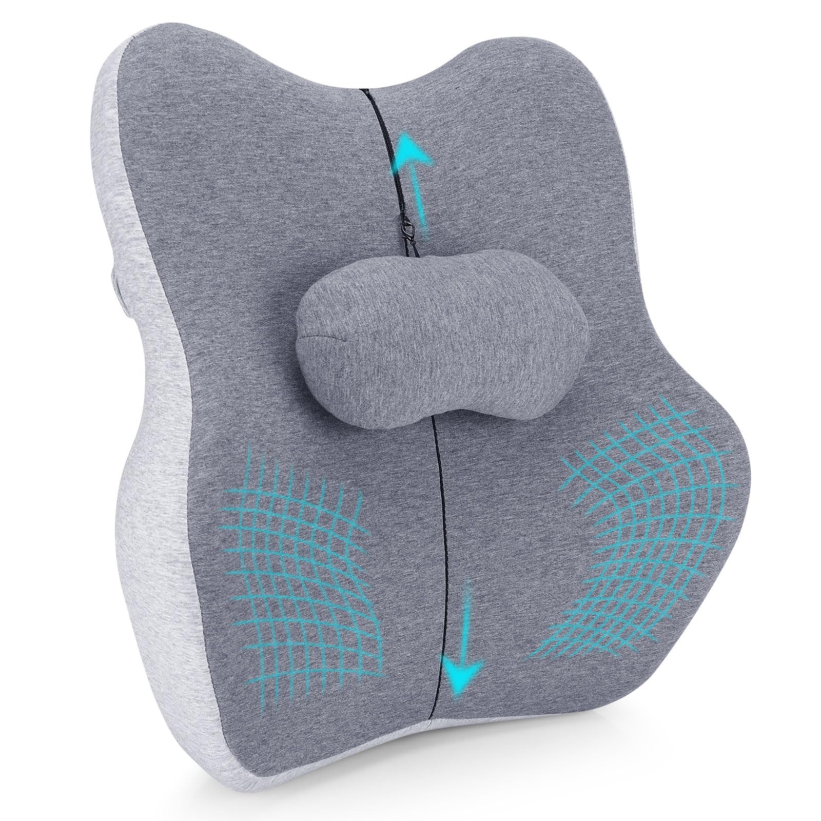 Pavlleen Cojín de Soporte Lumbar Ergonómico, con Esponja Memoria, cojín de Apoyo Lumbar Ajustable, Alivia el Dolor de Espalda y la Postura sentada, para el hogar, la Oficina, el Asiento del Coche