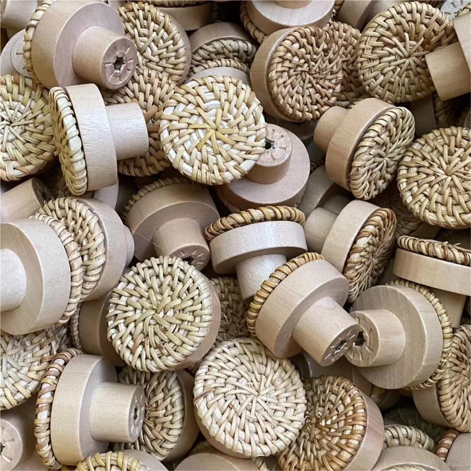 10-50 maniglie in legno per ante di armadietti, cassettiere, pomelli per cassetti in rattan, per mobili da cucina (bianco, 50 pezzi)