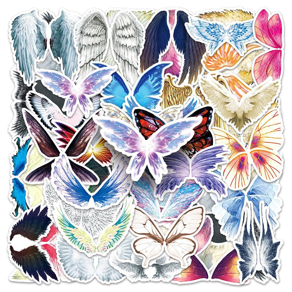 50Pcs Angel Wings Stickers Waterproof Vinyl Decals for Adult Teen Kids Cup Water Bottles Laptop Luggage Computer Mobile Phone Guitar Skateboard Decoration