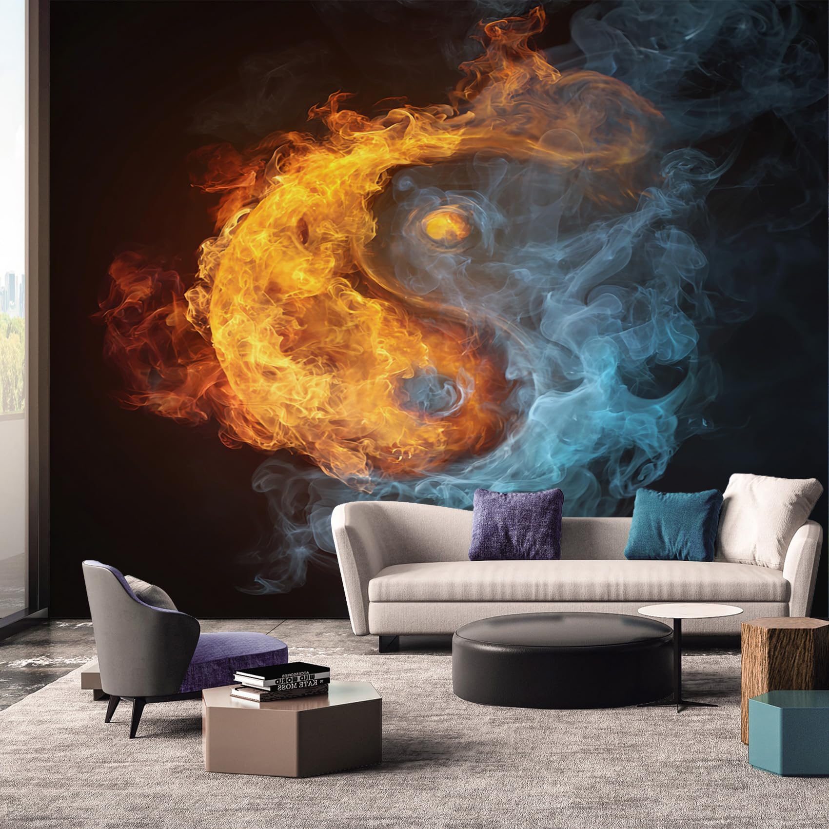Japanese Wallpaper, Yin-Yang Asian Chinese Mural Wallpaper, Japanese Room Decor Wall Art for Living Room Bedroom Kitchen 500L x 280W cm