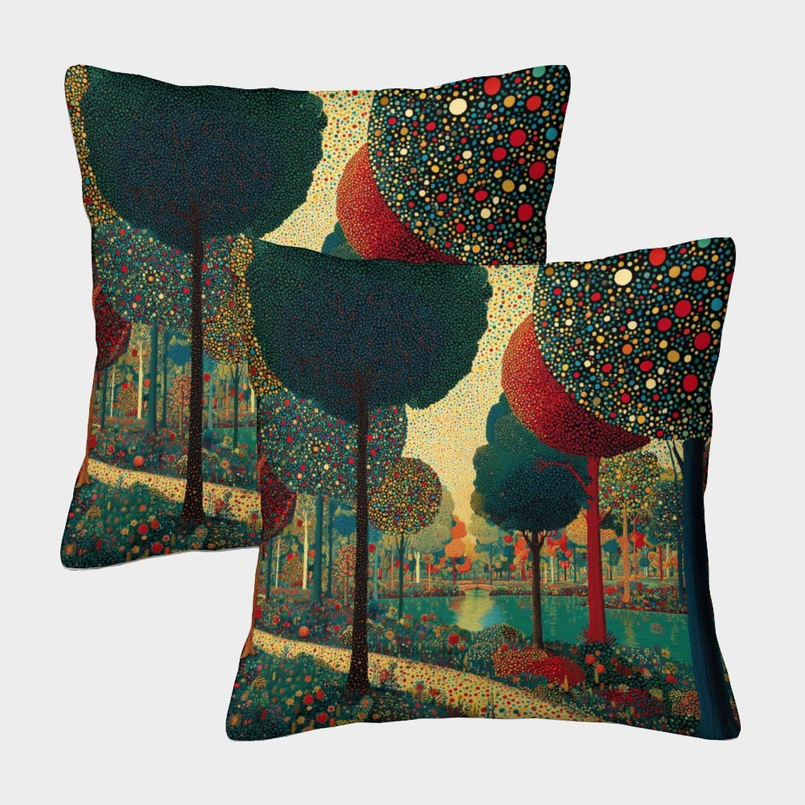 kaiyun 2 Pack A Colorful Forest Landscape Composed of Tiny Polka Dots 3D Image Printed Single-sided Cushion Cover 50x50cm
