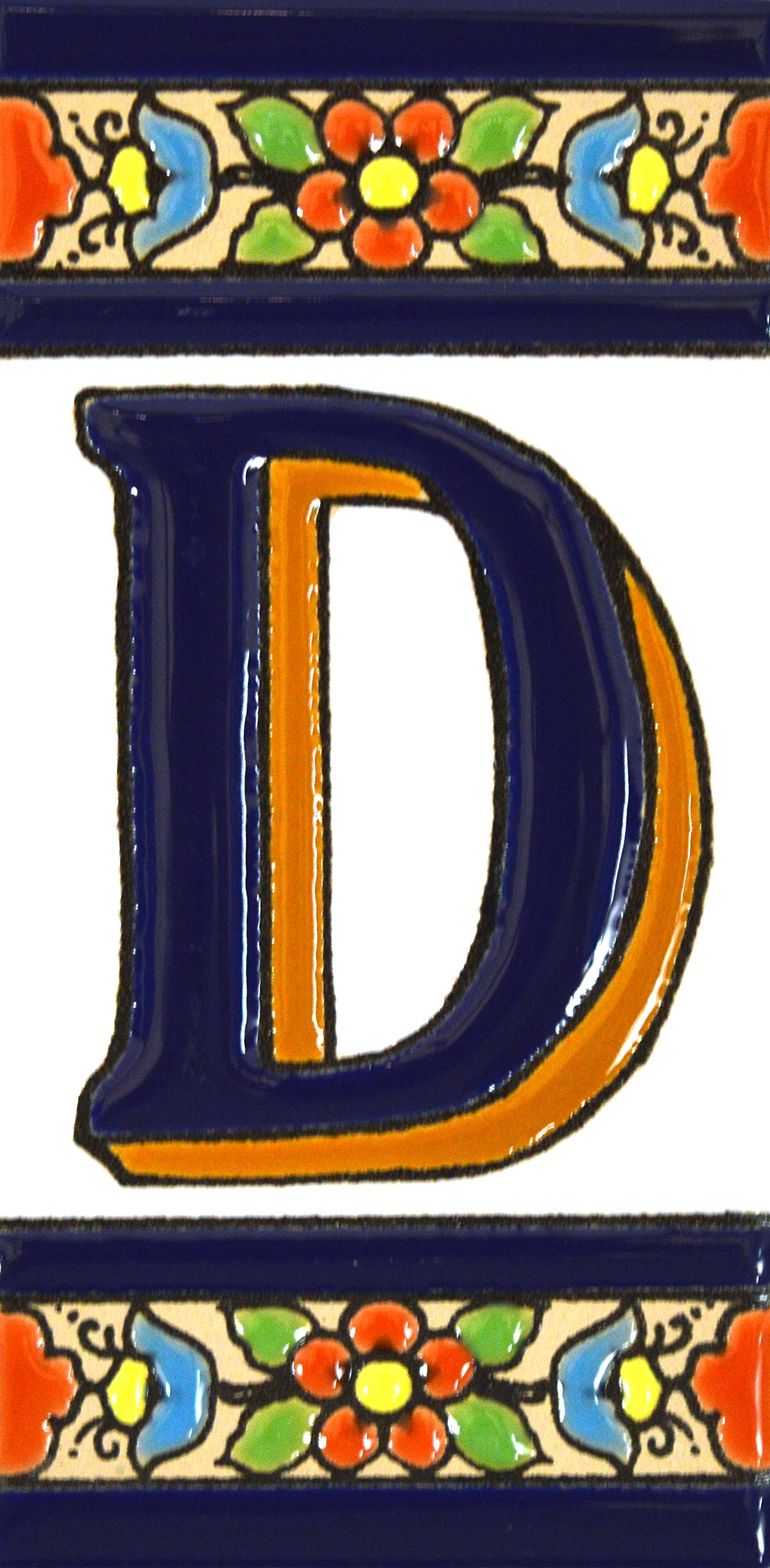 House letters 4 inch. Handpainted house letter tiles for signs, addresses and names. Address numbers for houses. House address numbers and letters. Design FLORES MEDIANO 4,29" x 2,13" (LETTER D)