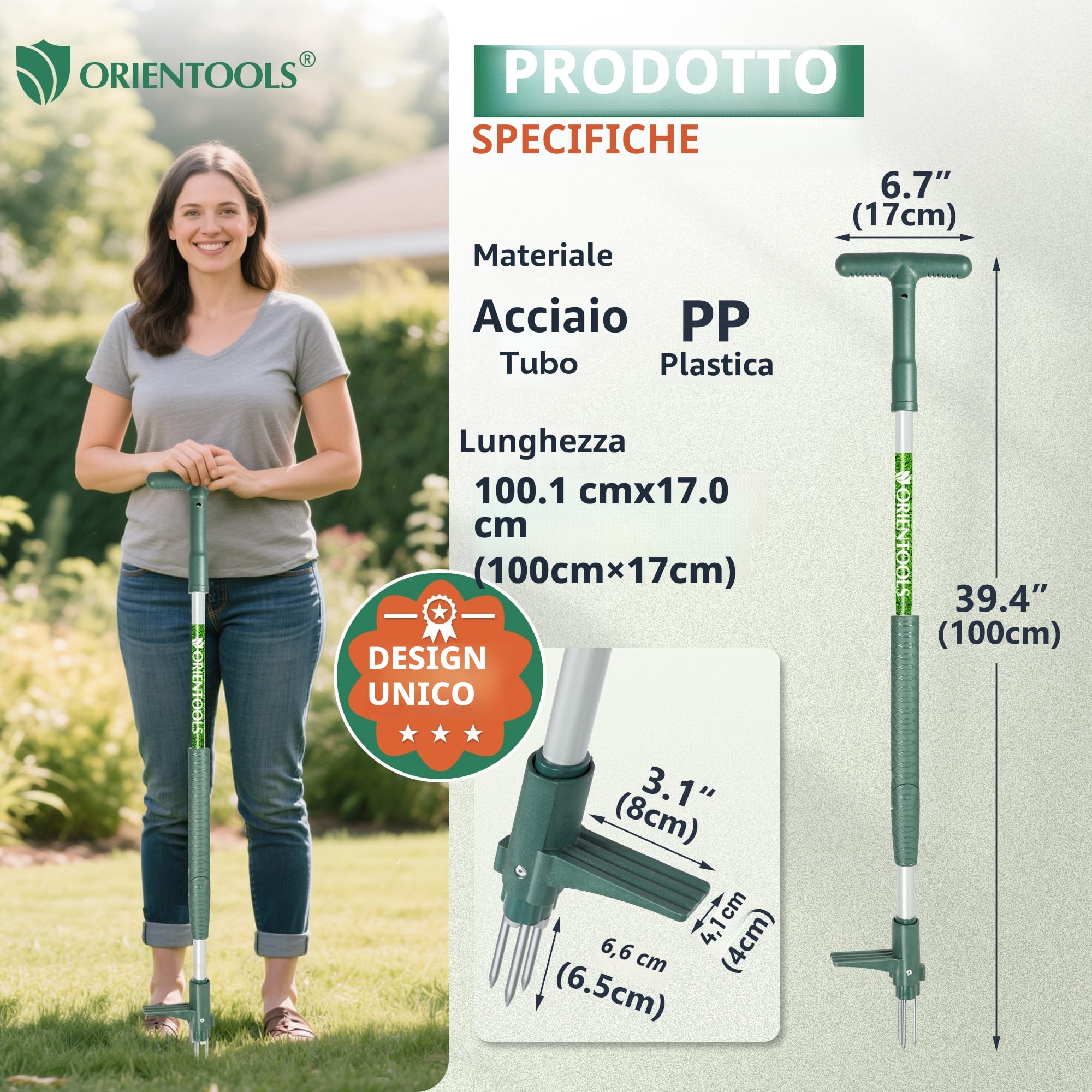 ORIENTOOLS Sarchiatore Manuale 3 Artigli Acciaio Rimuovere Erbacce Radici Manico Lungo 99,9 cm