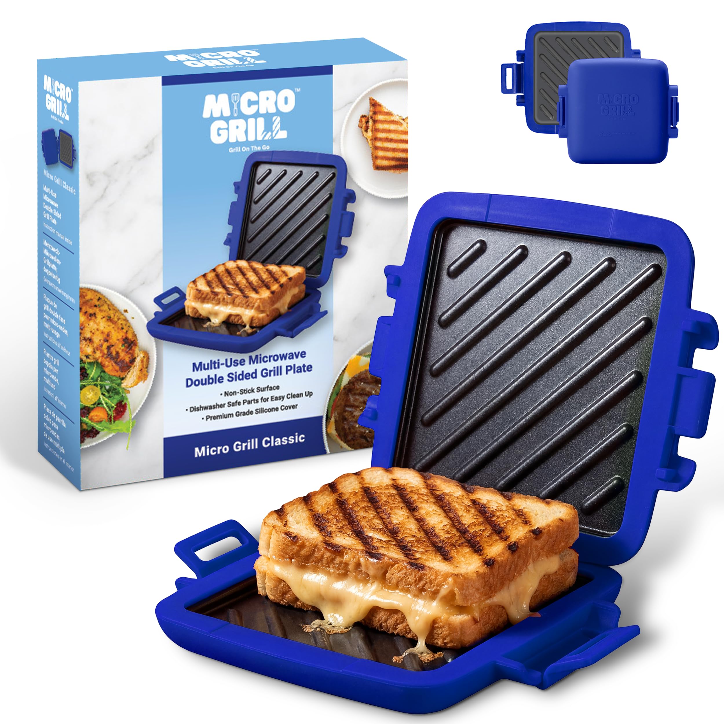 Micro Grill Classic™ Microwave Sandwich Maker, Microwave Grill, Toaster, 3 Minute Grilled Cheese Sandwich Maker, Thick Silicone Cover, Safe Food Grade, Panini Press, Dishwasher Safe (Blue, Regular) — image 1