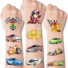 Ozepao 100 Pcs Race Car Temporary Tattoos for Kids, 2" 2" Individually Wrapped Racing Car Party Favors, Car Themed Birthday Party Decorations, Supplies & Gifts for Boys and Girls