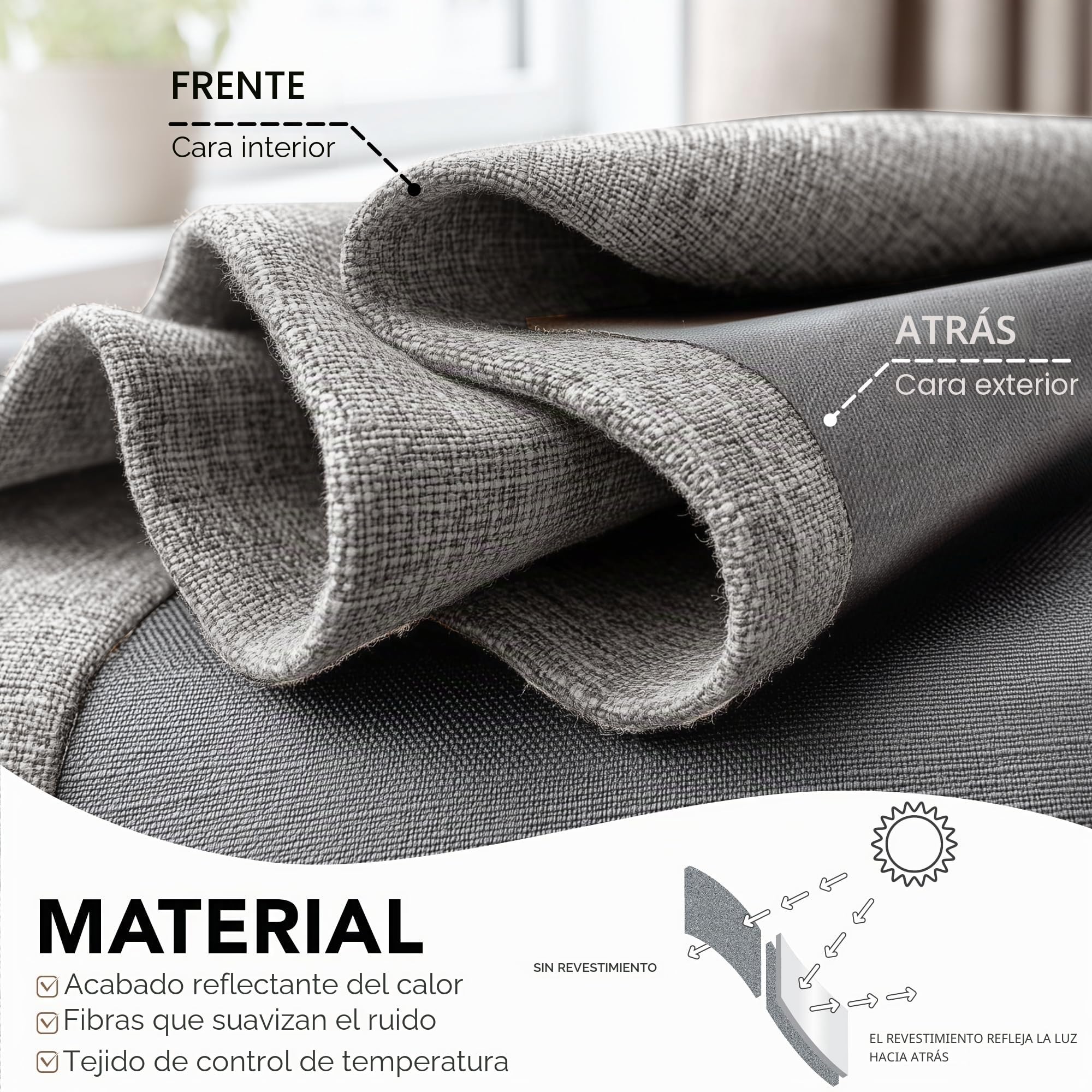 Deconovo Cortinas Opacas para Salón y Dormitorio 100% Opacas, Cortinas Térmicas Aislantes Frío y Calor, Textura Lino con Ojales, Marrón, 140x260 cm, 2 Piezas