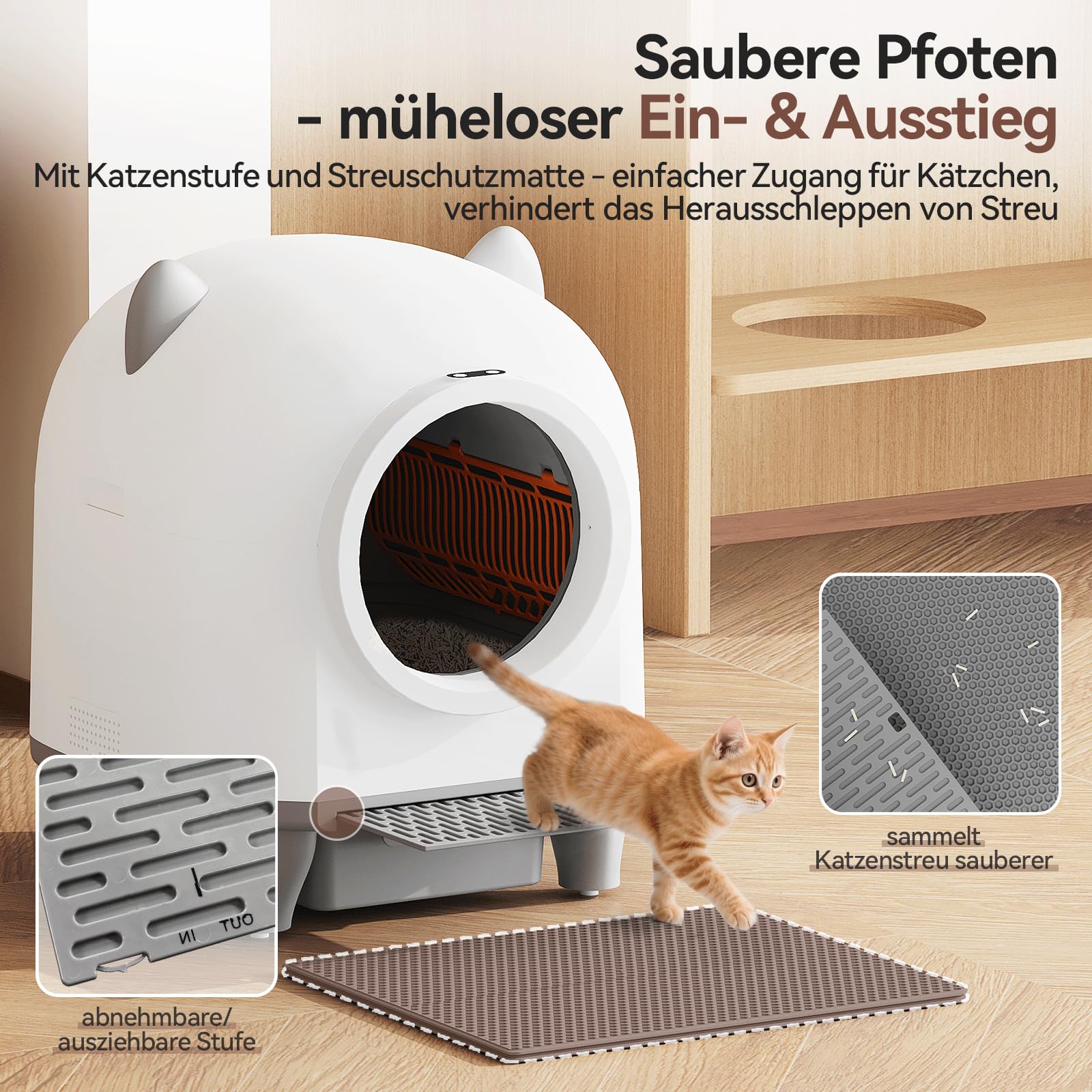 Devoko Katzenklo Selbstreinigend,Niedliche Katzenohren,Automatische Katzentoilette XXL,Fernsteuerung,groß Raum,Sicherheit, Anti-Geruch,90L cat Litter Box,Elektrisches katzenklo für Mehrere Katzen