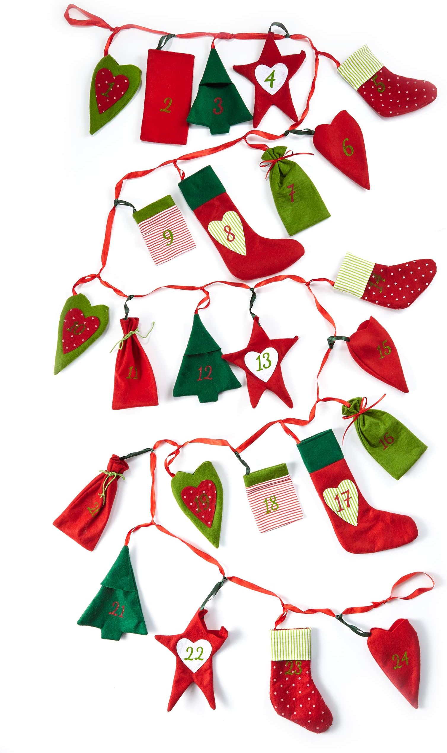 Heitmann decorative advent calendar chain for filling and hanging - felt advent calendar - Christmas designs - red, green