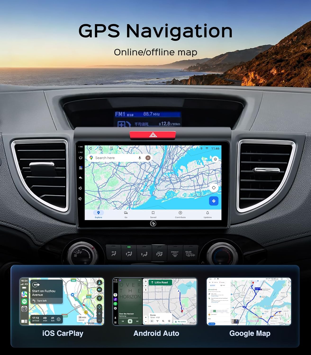 9 Inch Car Radio Stereo for Honda CR-V 2012-2016 Wireless CarPlay Android Auto 5G WiFi GPS Navigation Touch Screen Bluetooth FM RDS HD Backup Camera (2012-2016 CRV Radio)