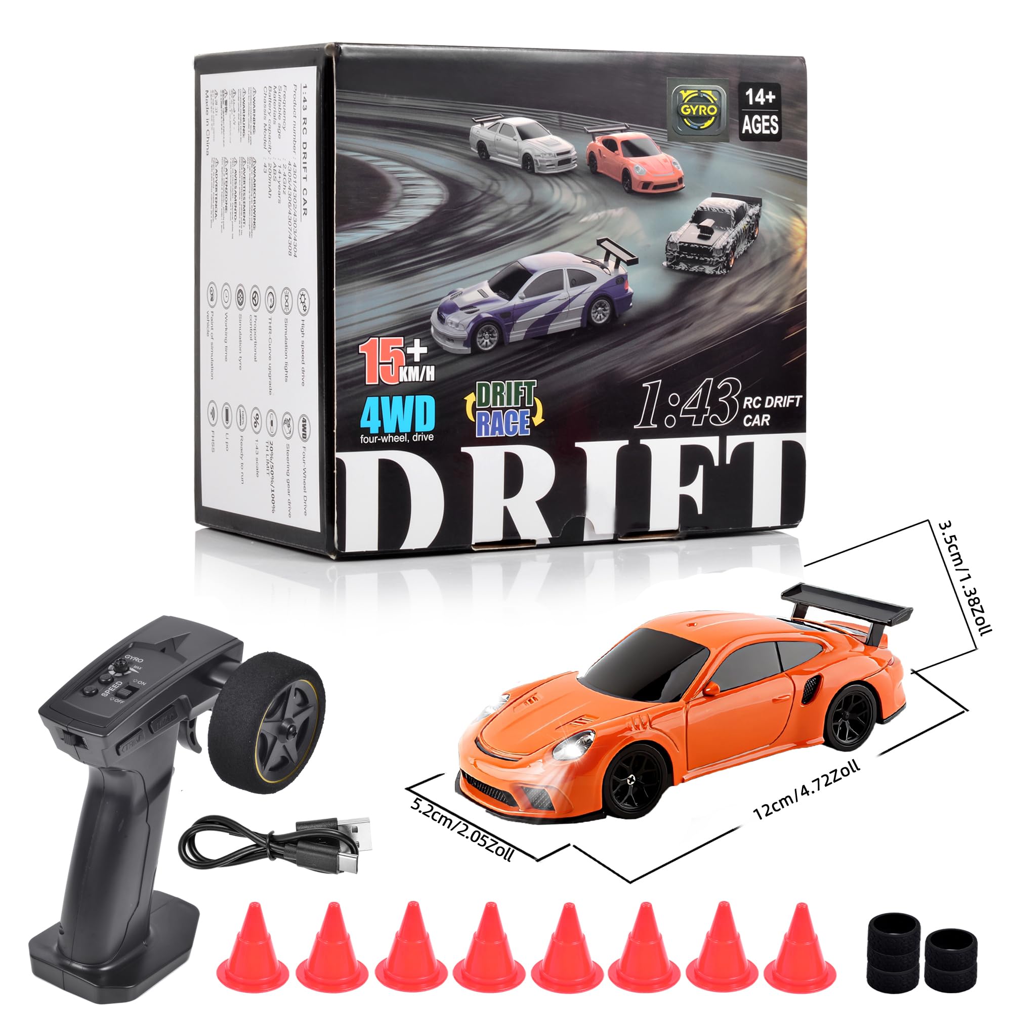 Mini RC Drift Car con Gyro 1/43 Scale 2,4GHz 15KM/H Alta Velocità Sport Auto da Corsa 4WD Tabletop Telecomando Auto per Ragazzi Ragazze e Adulti Regalo