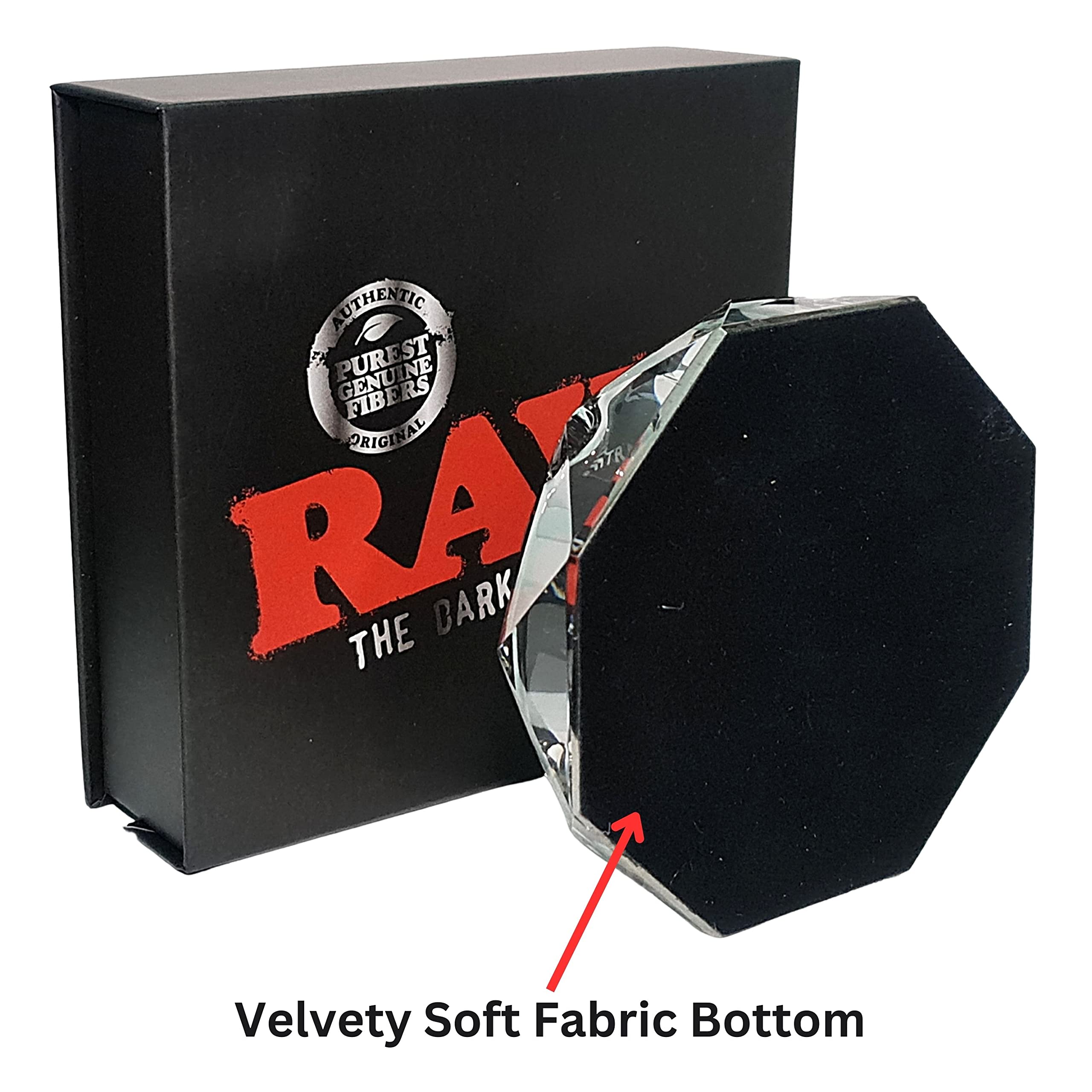 Posacenere in vetro esclusivo RAW a forma di ottagono, posacenere da ufficio moderno con fondo morbido, consegnato in un'elegante confezione regalo (grigio cenere)