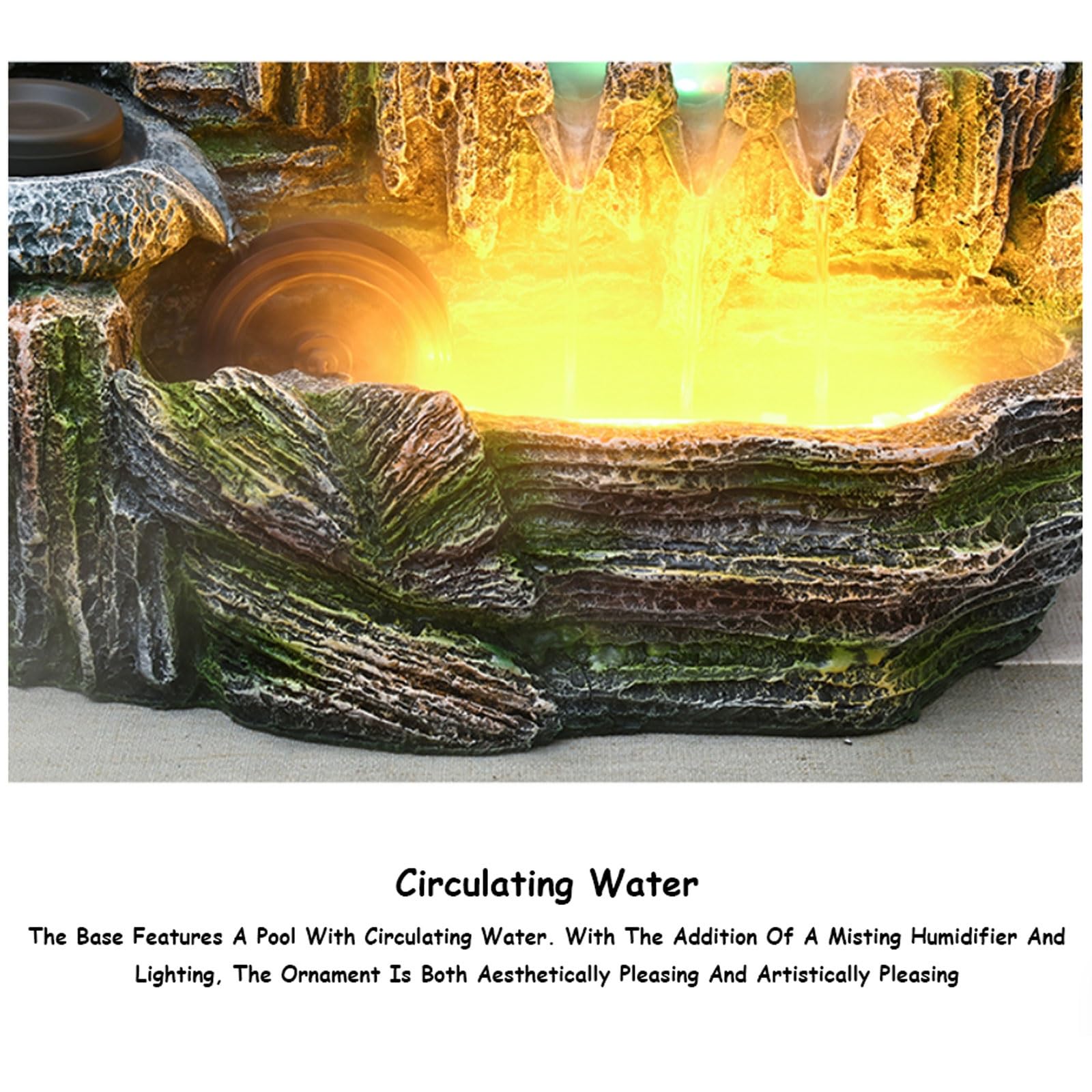 Fuente de agua de escritorio con luz LED y función de niebla para relajación y decoración zen