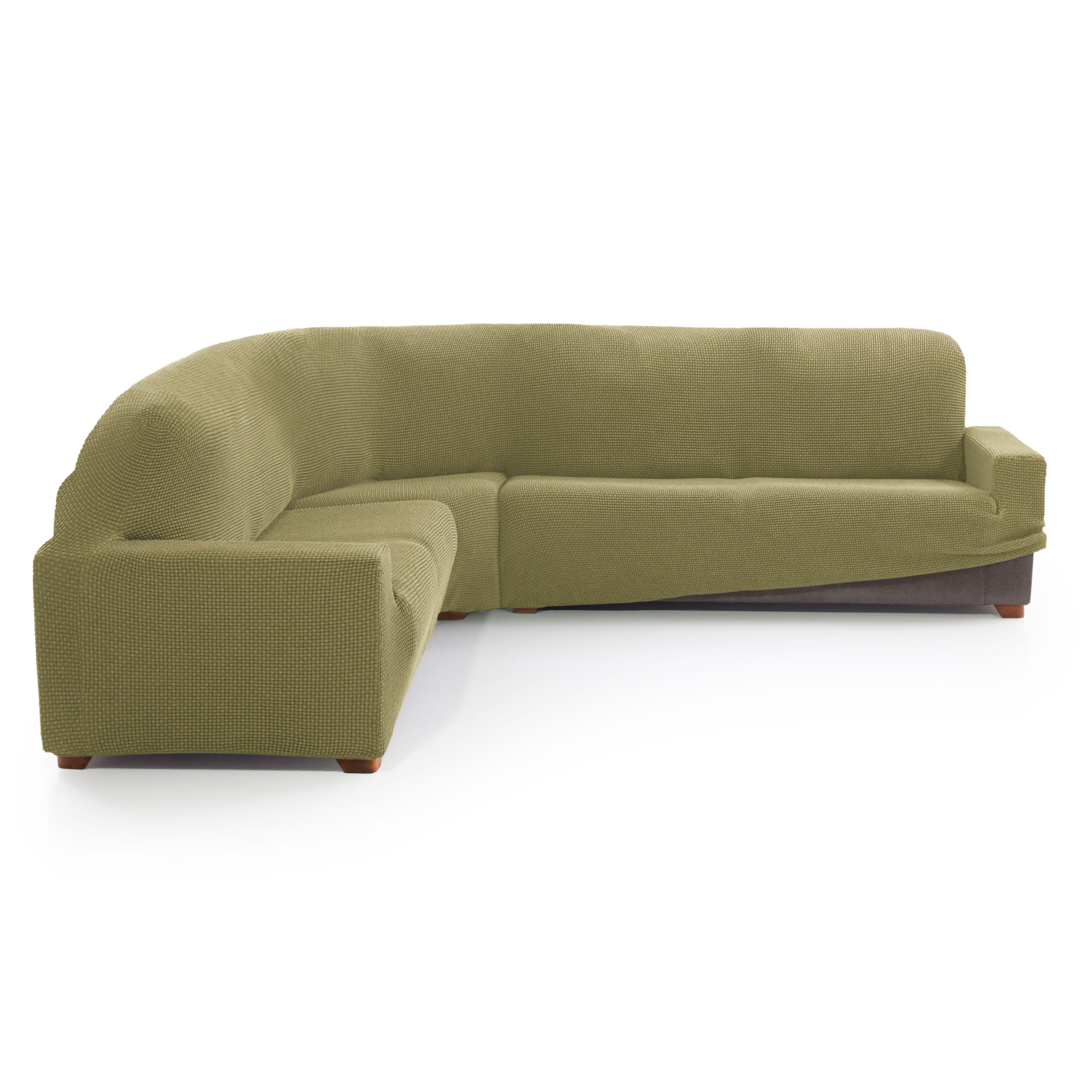 MAXIFUNDAS FUNDAS DE SOFA & CHAISE LONGUE. Sofaüberwurf für Ecksofas, geprägt, Pistazienfarben, sehr elastisch, für Ecksofas.