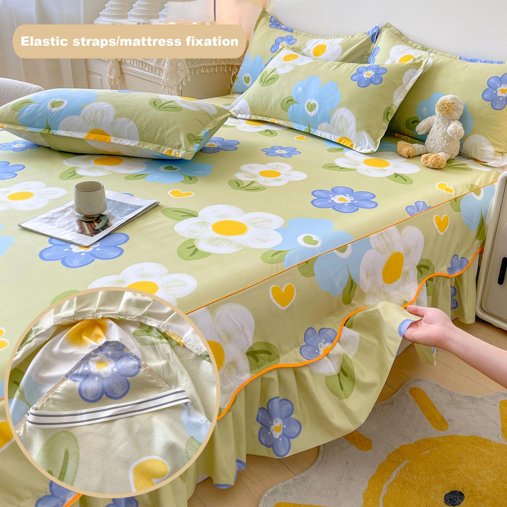 Falda de Cama Floral Vintage, Colcha De Doble Capa con Volantes